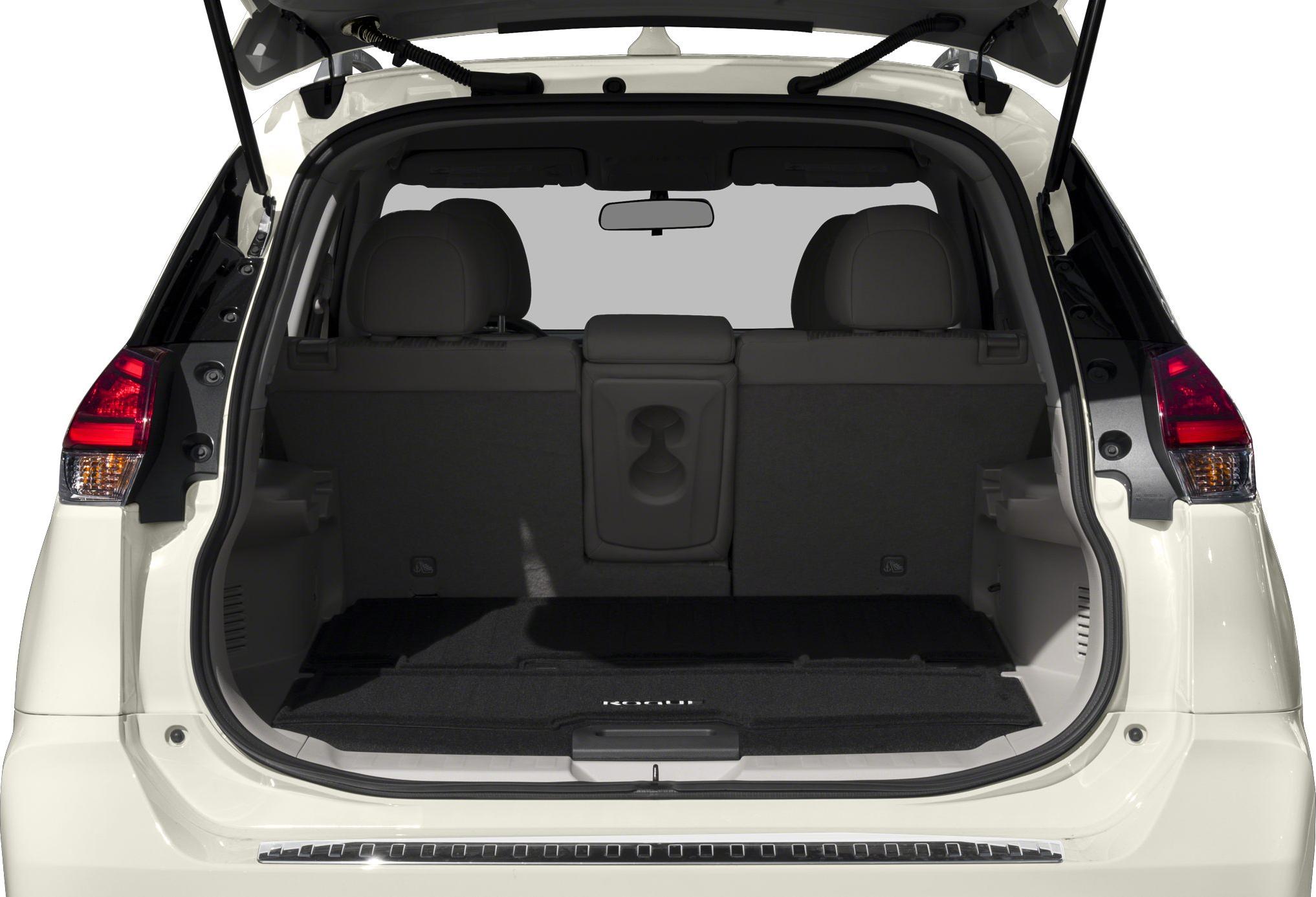 Spacious open rear trunk with visible rear seats and hatchback door.