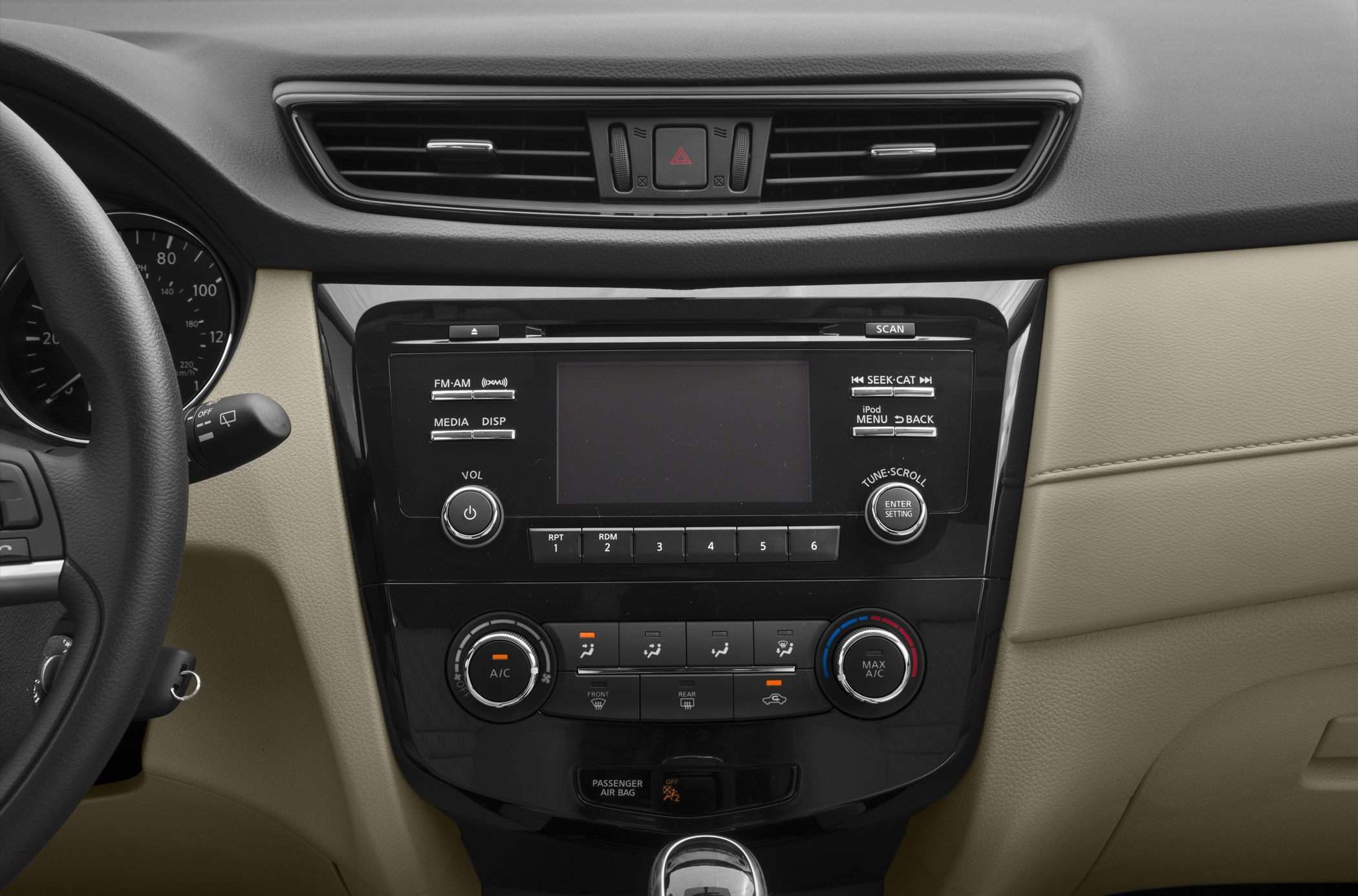 Interior center console with infotainment system and climate controls