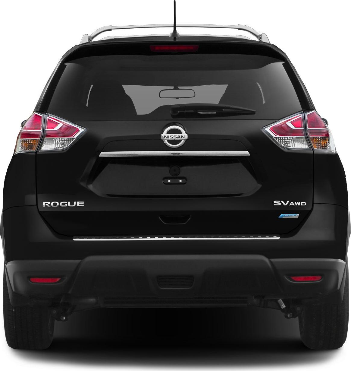 Rear view with taillights, rear wiper, roof rails, and chrome trim