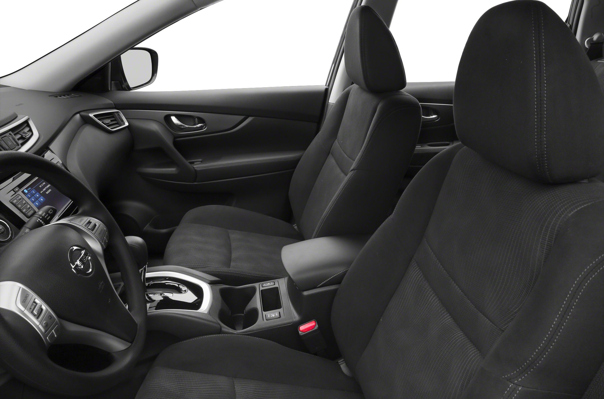 Front seats and dashboard interior view with center console