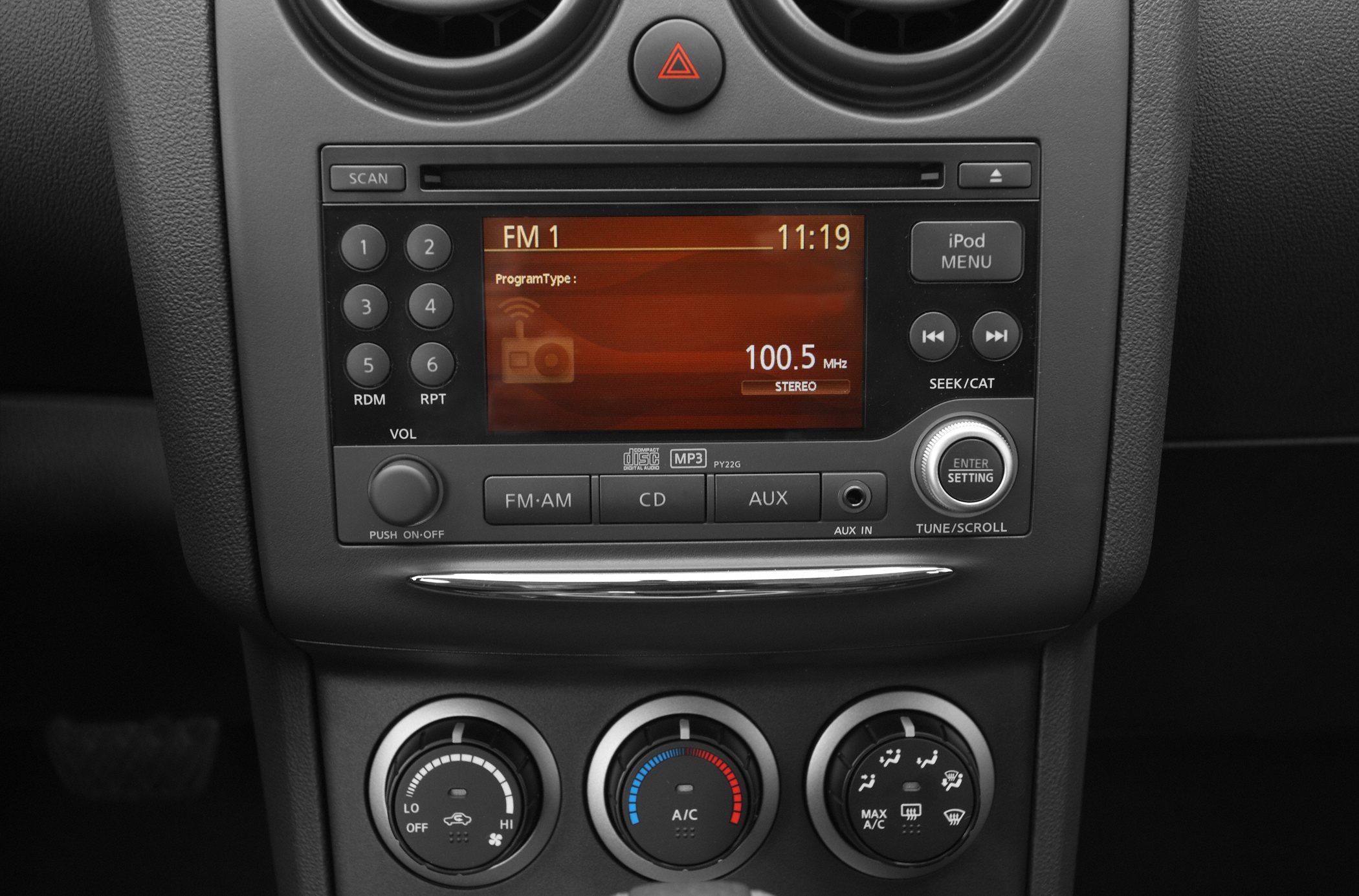 Car radio and climate control dashboard knobs and display