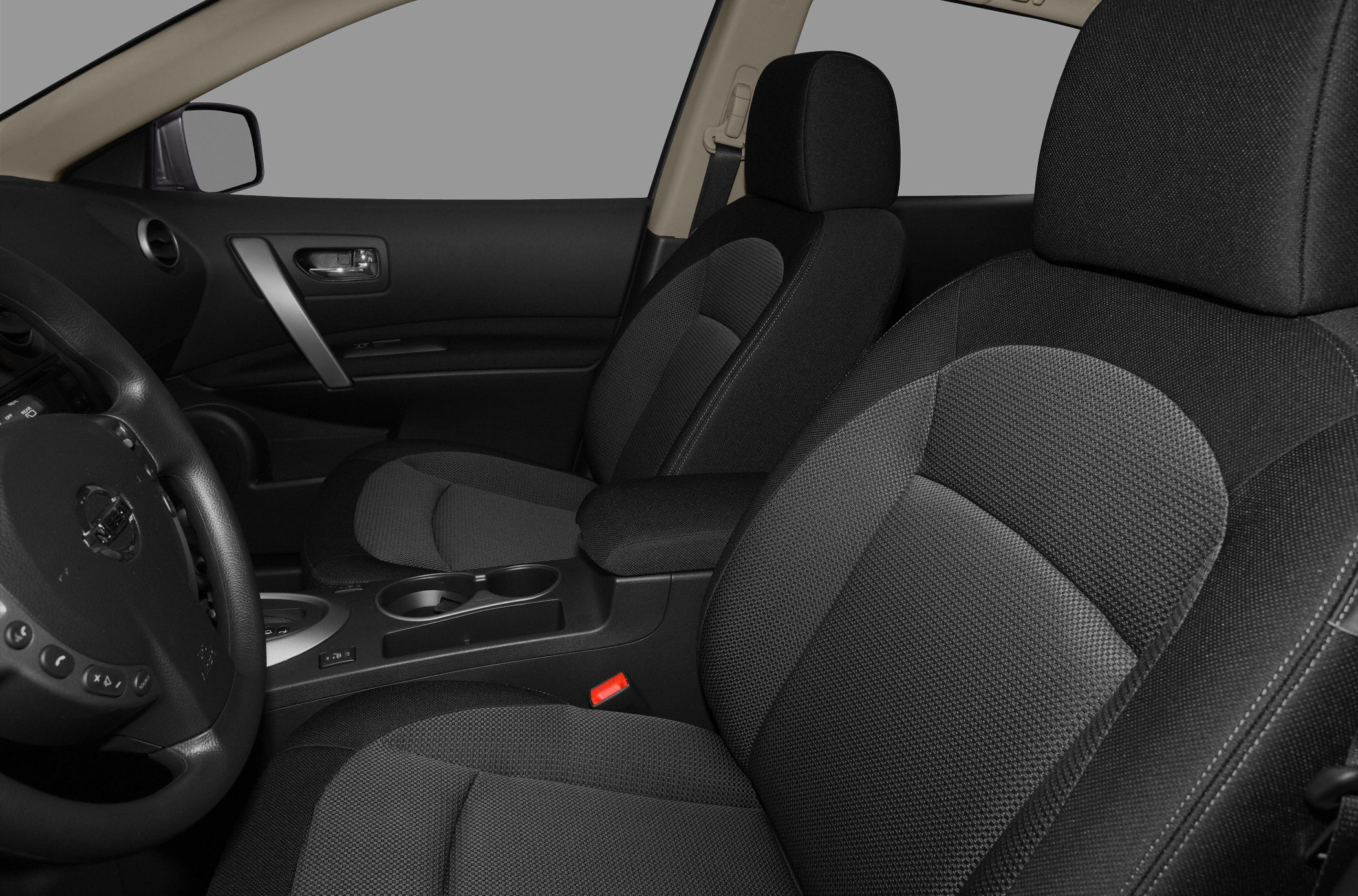 Interior front seats, steering wheel, and door panel