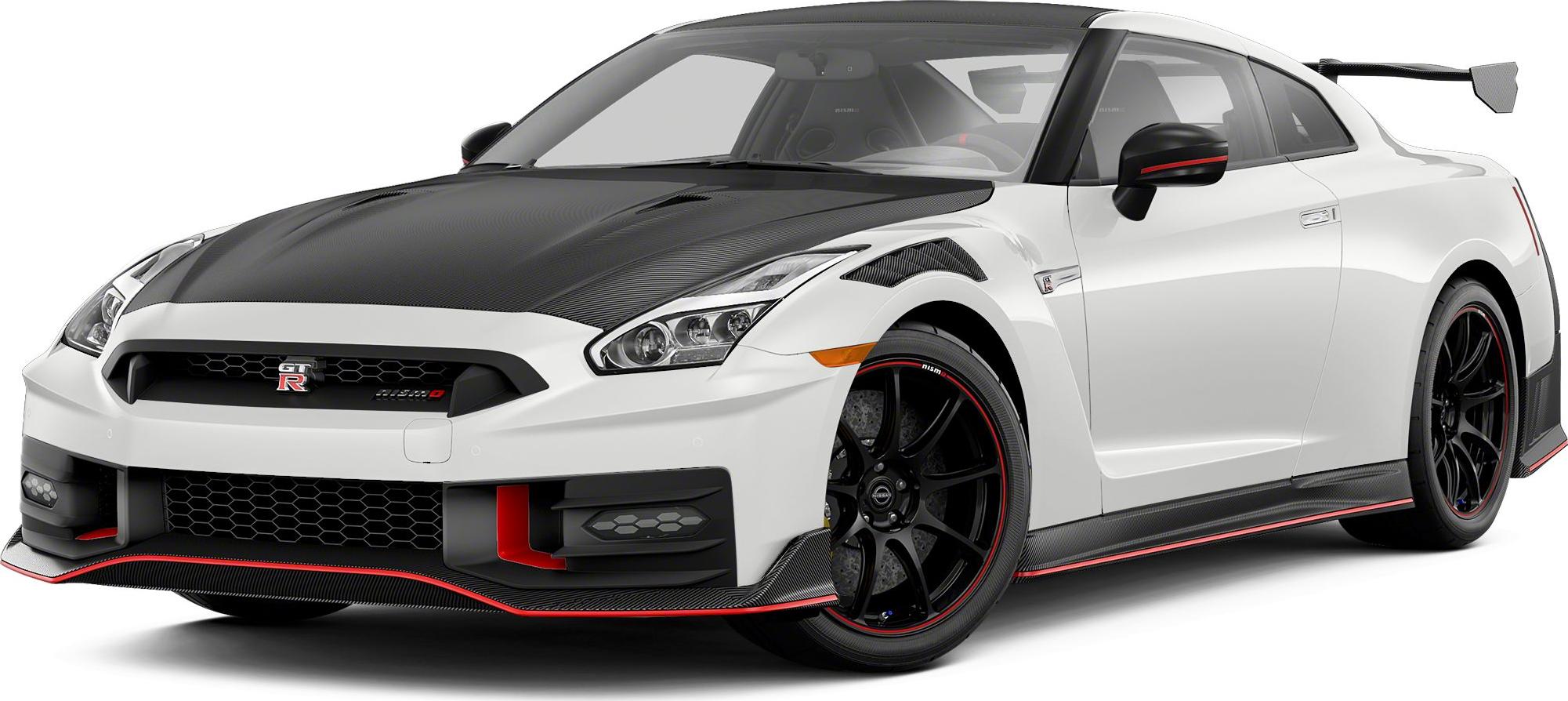 Front view of a sports car with carbon fiber hood and aerodynamic design accents.