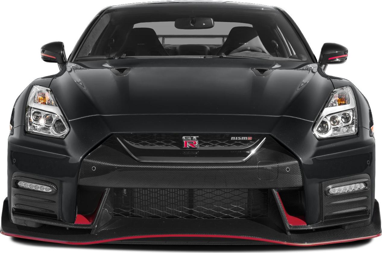 Aggressive front fascia with sharp headlights and carbon fiber splitter