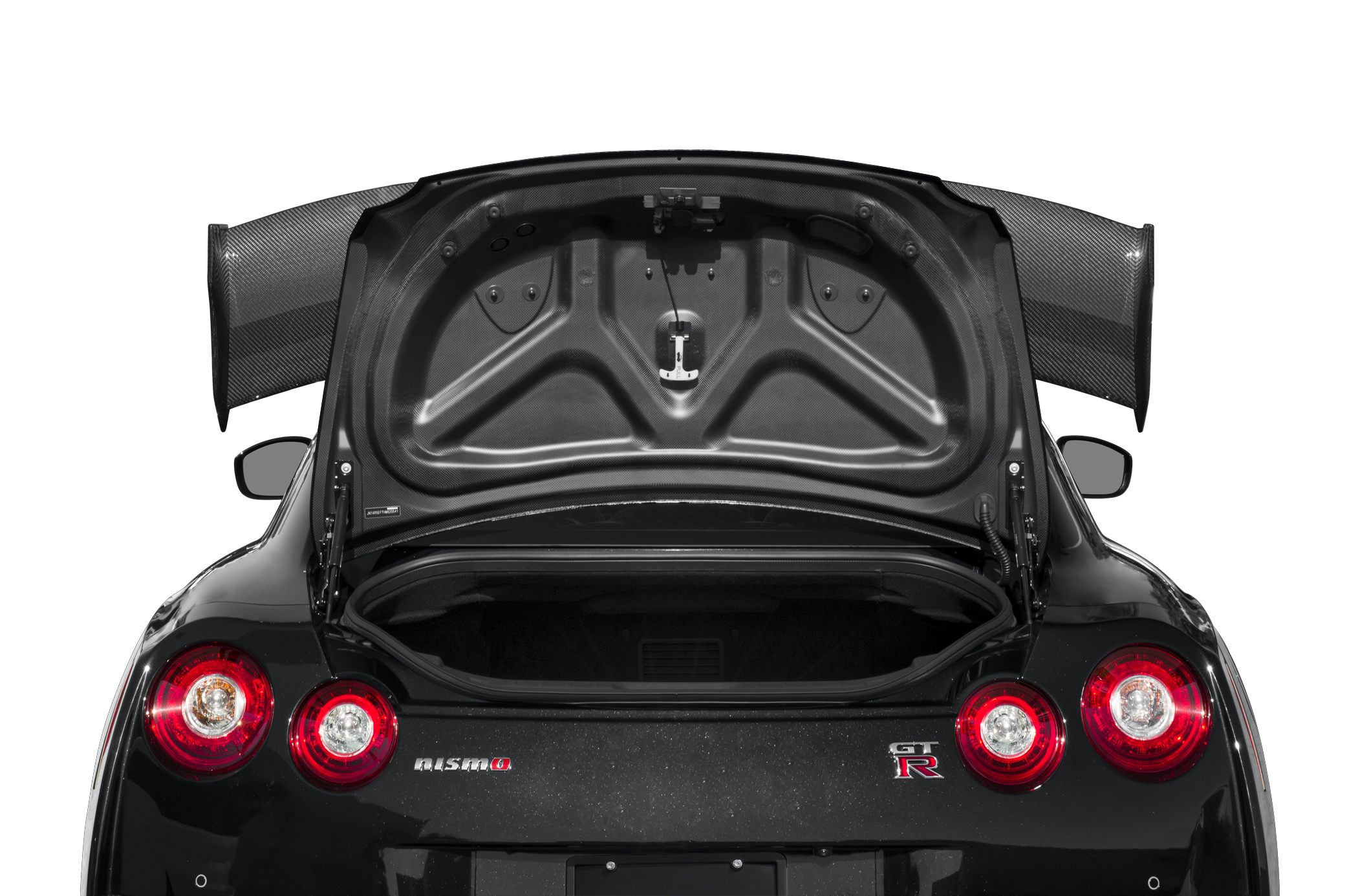 Open rear trunk and round taillights with carbon fiber spoiler