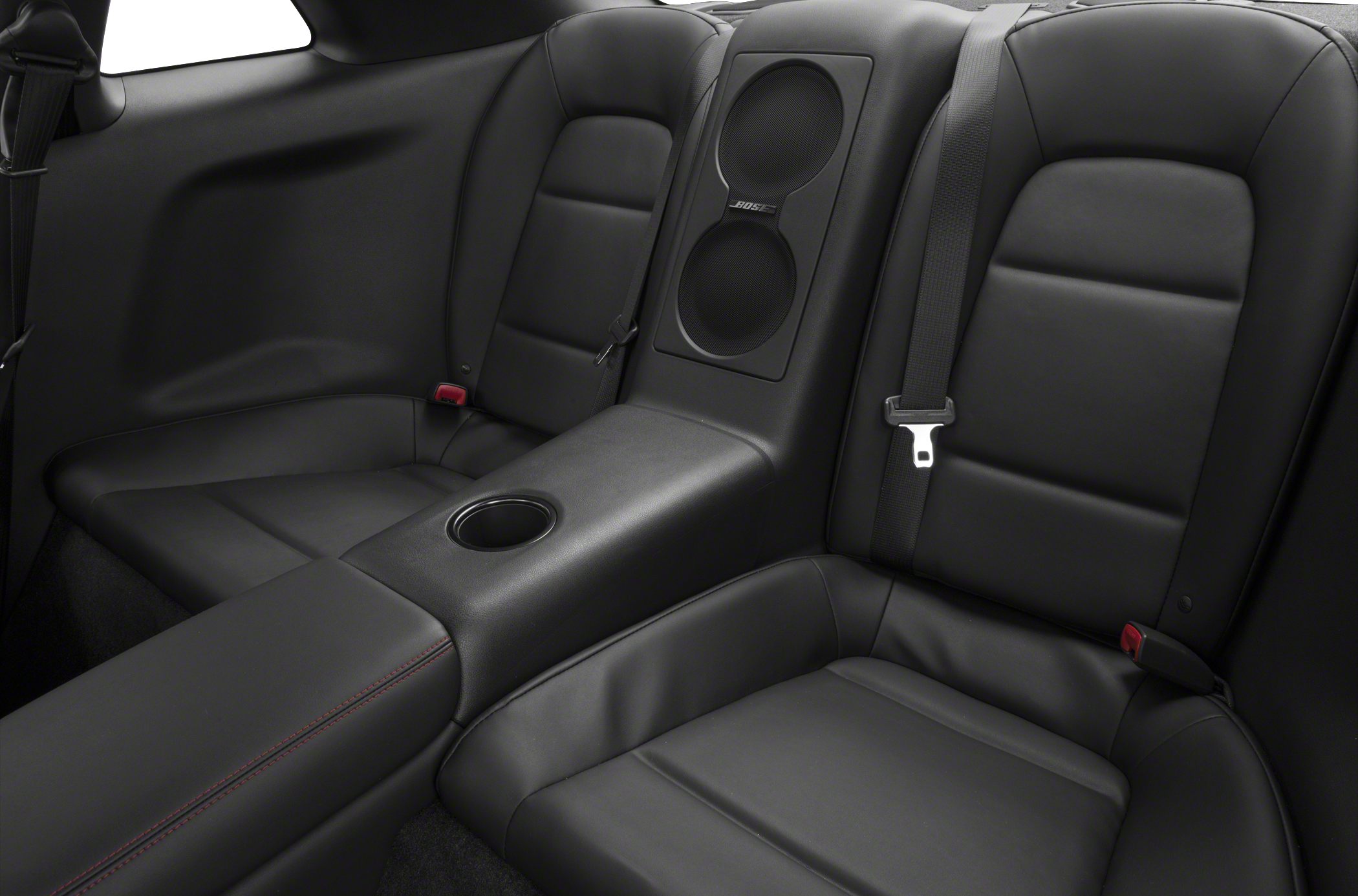 Black leather rear seats with center console and integrated Bose speakers