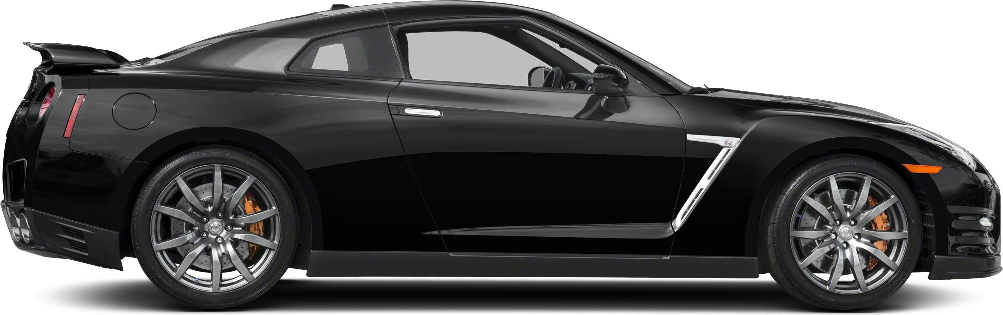 Sleek black sports coupe side profile with distinctive aerodynamic features
