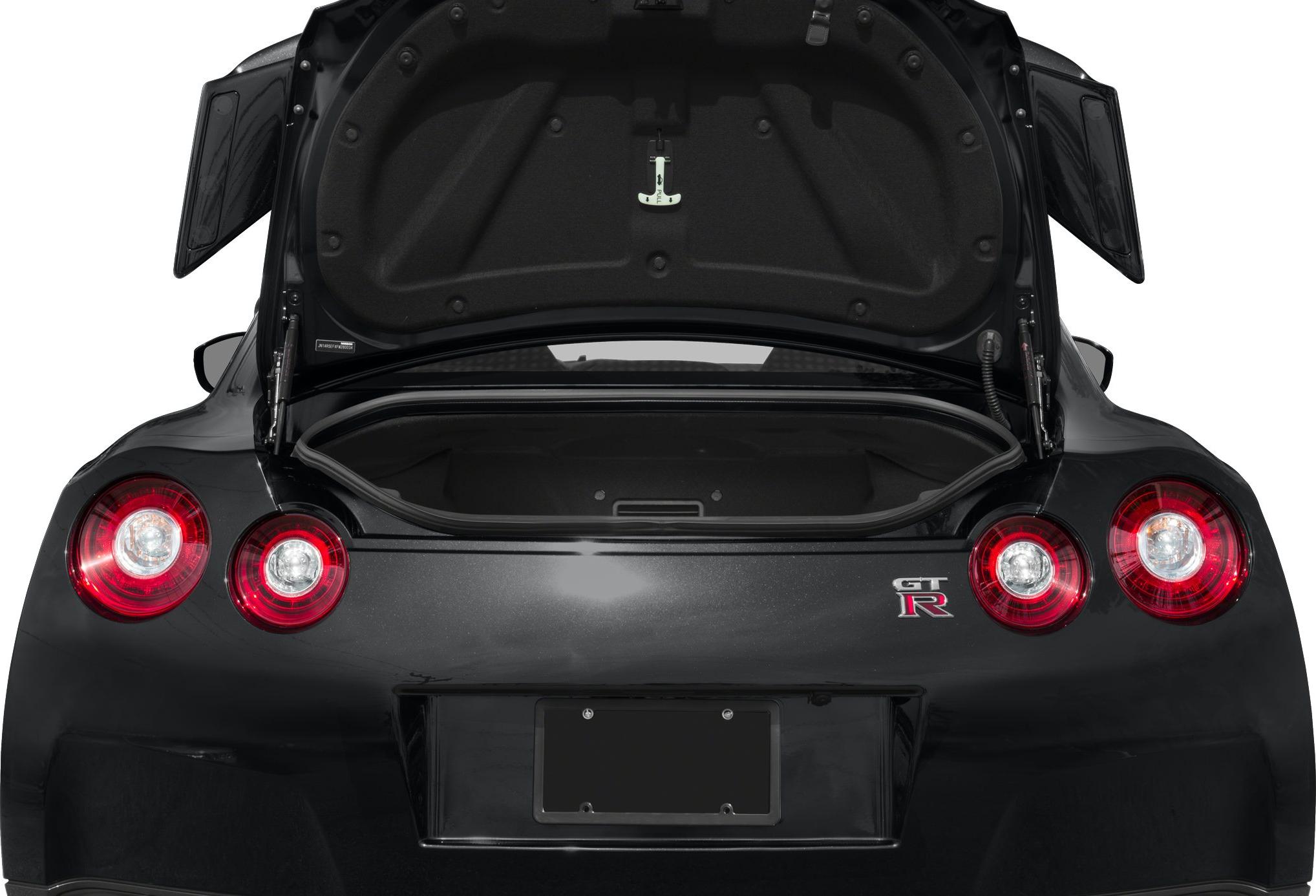 Rear view with open trunk and round tail lights