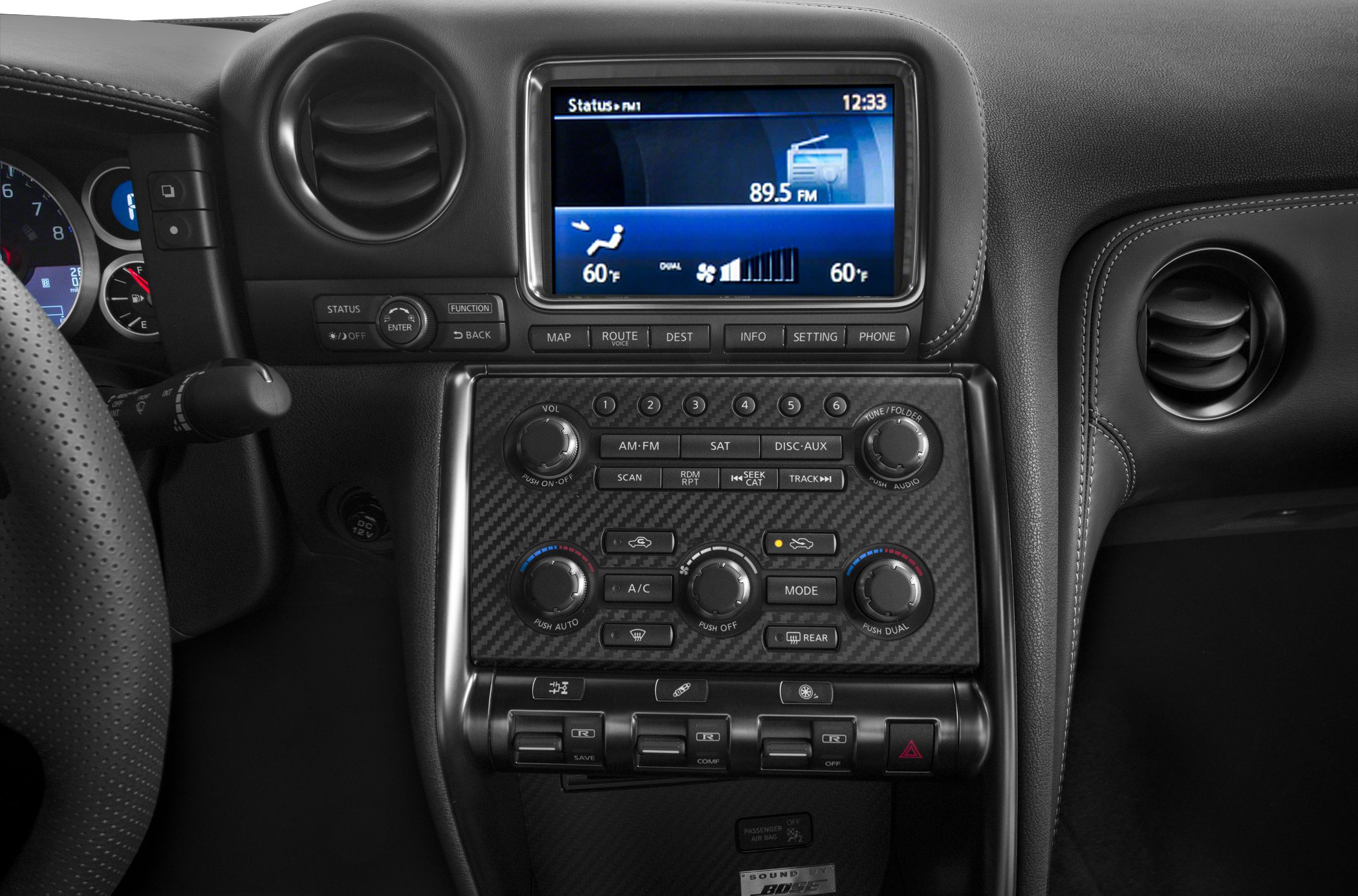 Carbon fiber center console with digital display and climate control