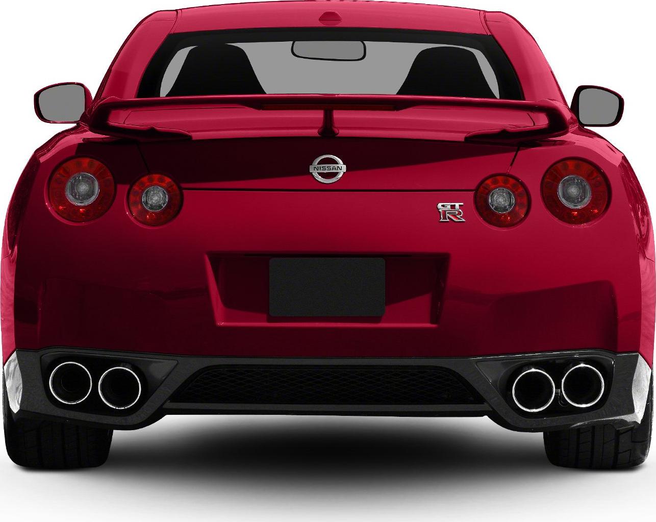 Red sports car rear with quad exhaust and round taillights