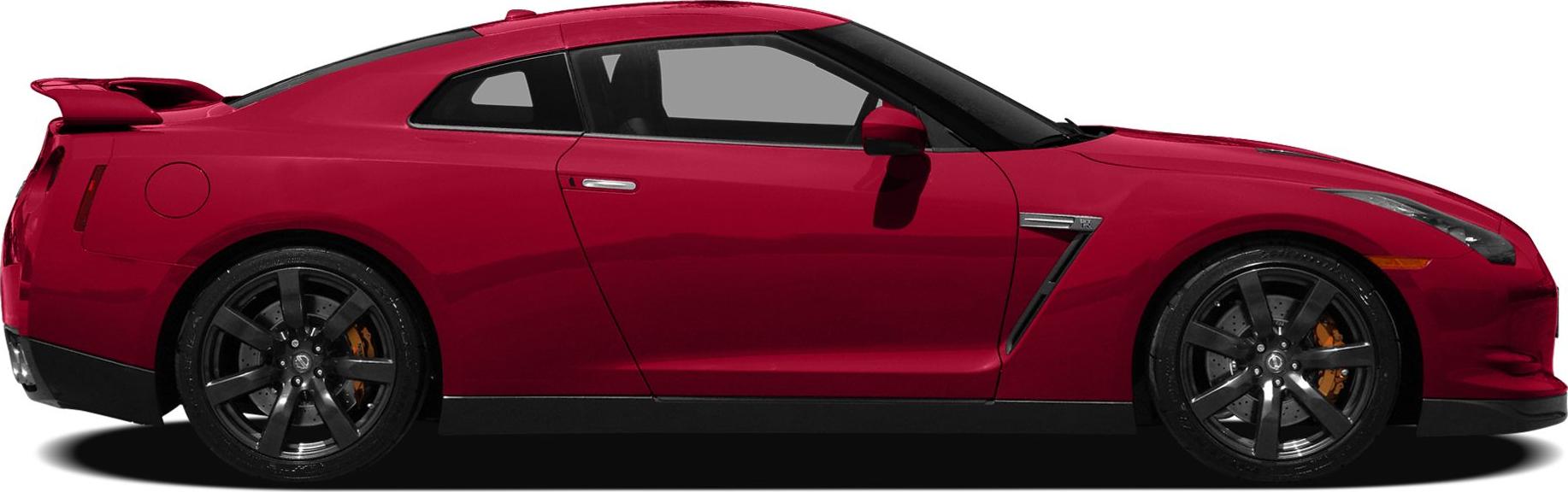 Side view showing sleek coupe shape with black wheels and rear spoiler