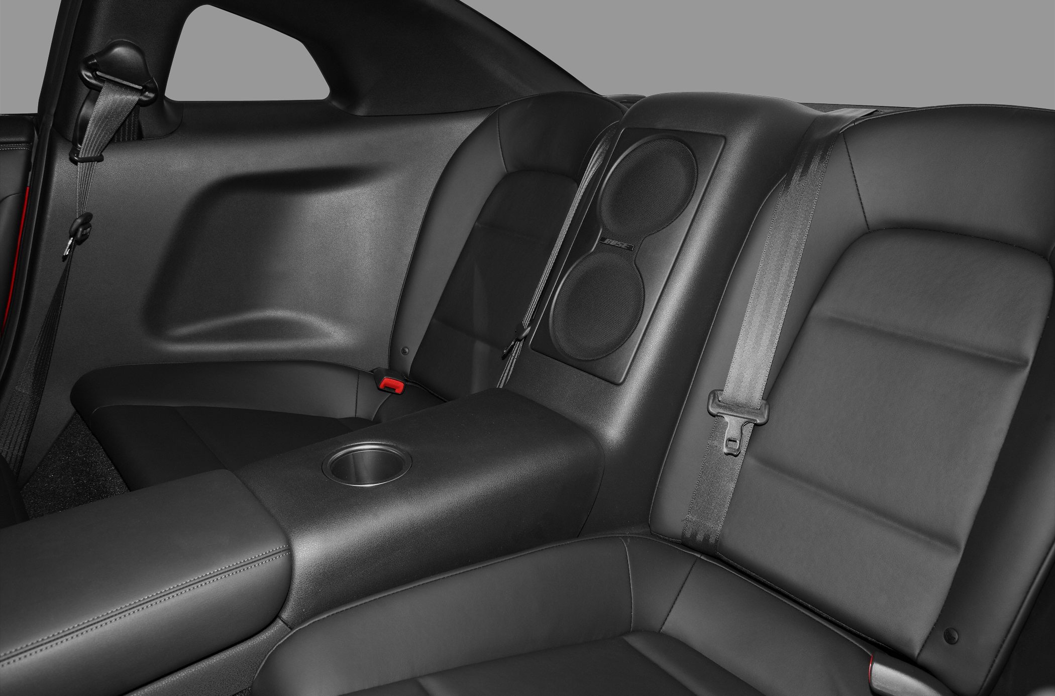 Black leather rear seats with integrated Bose speakers and seat belts