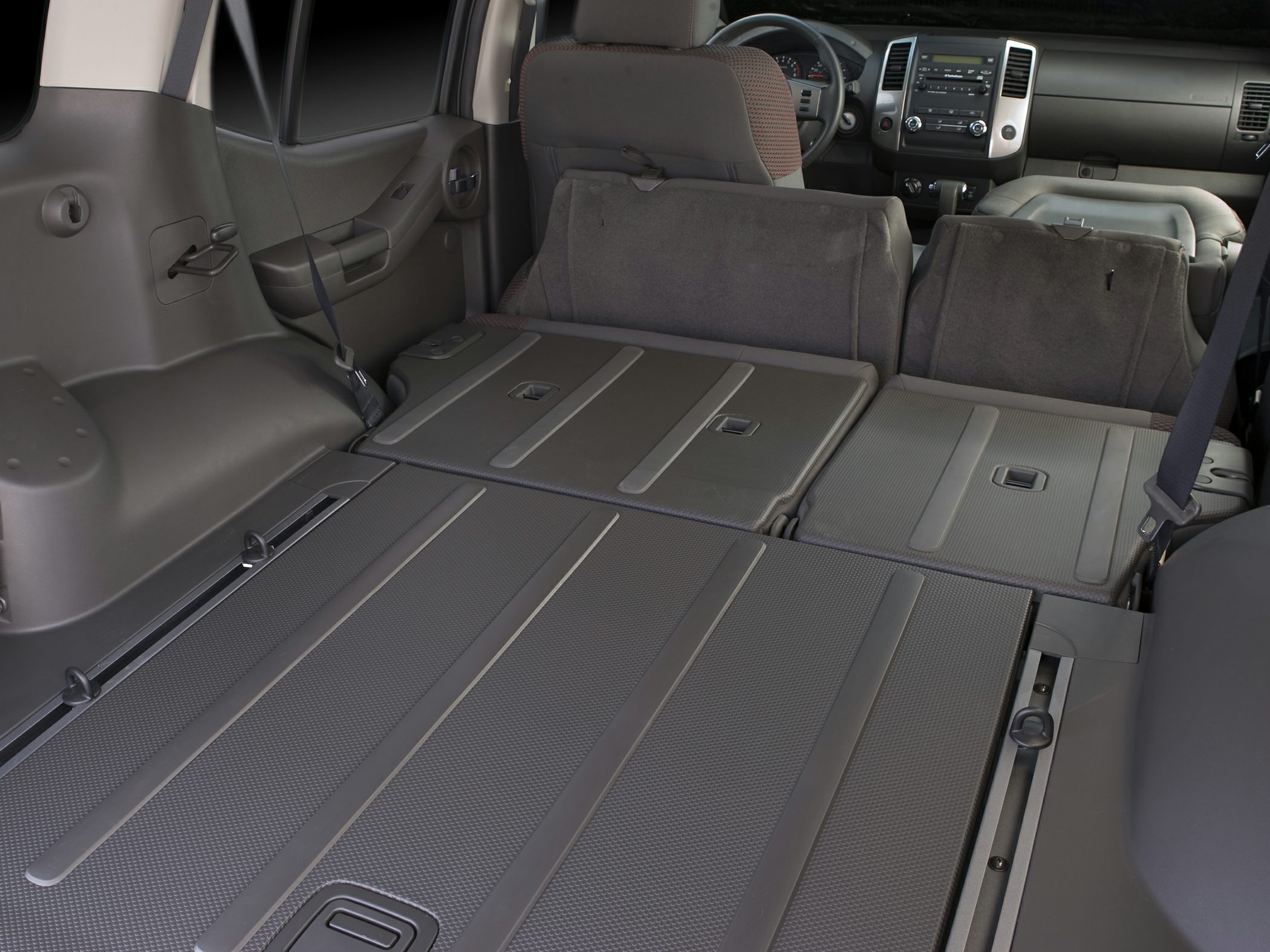 Folded rear seats and extended flat cargo space interior