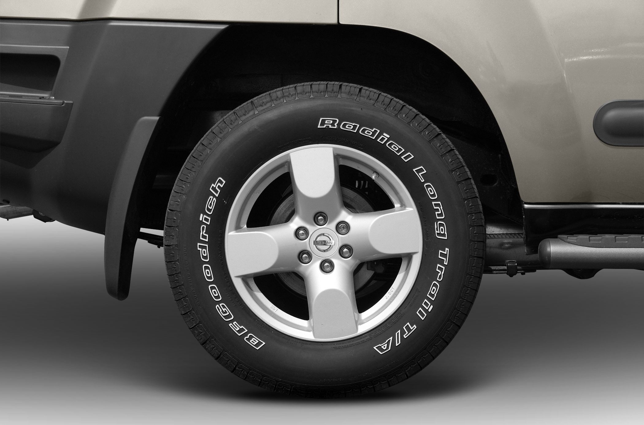 Close-up of alloy wheel and BFGoodrich radial long trail tire