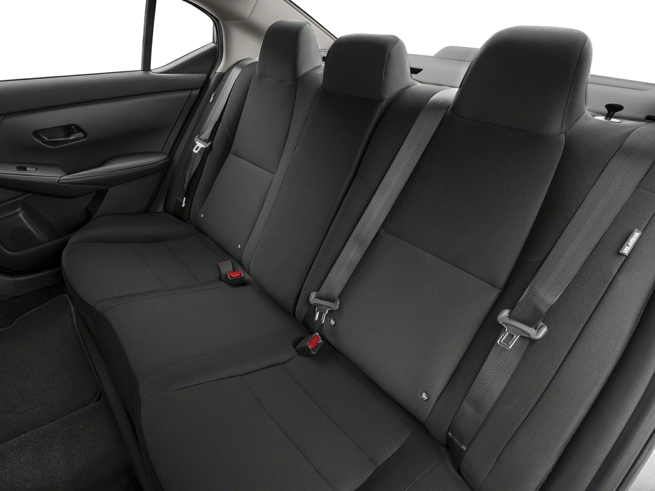 Rear seat with black upholstery and three seatbelts
