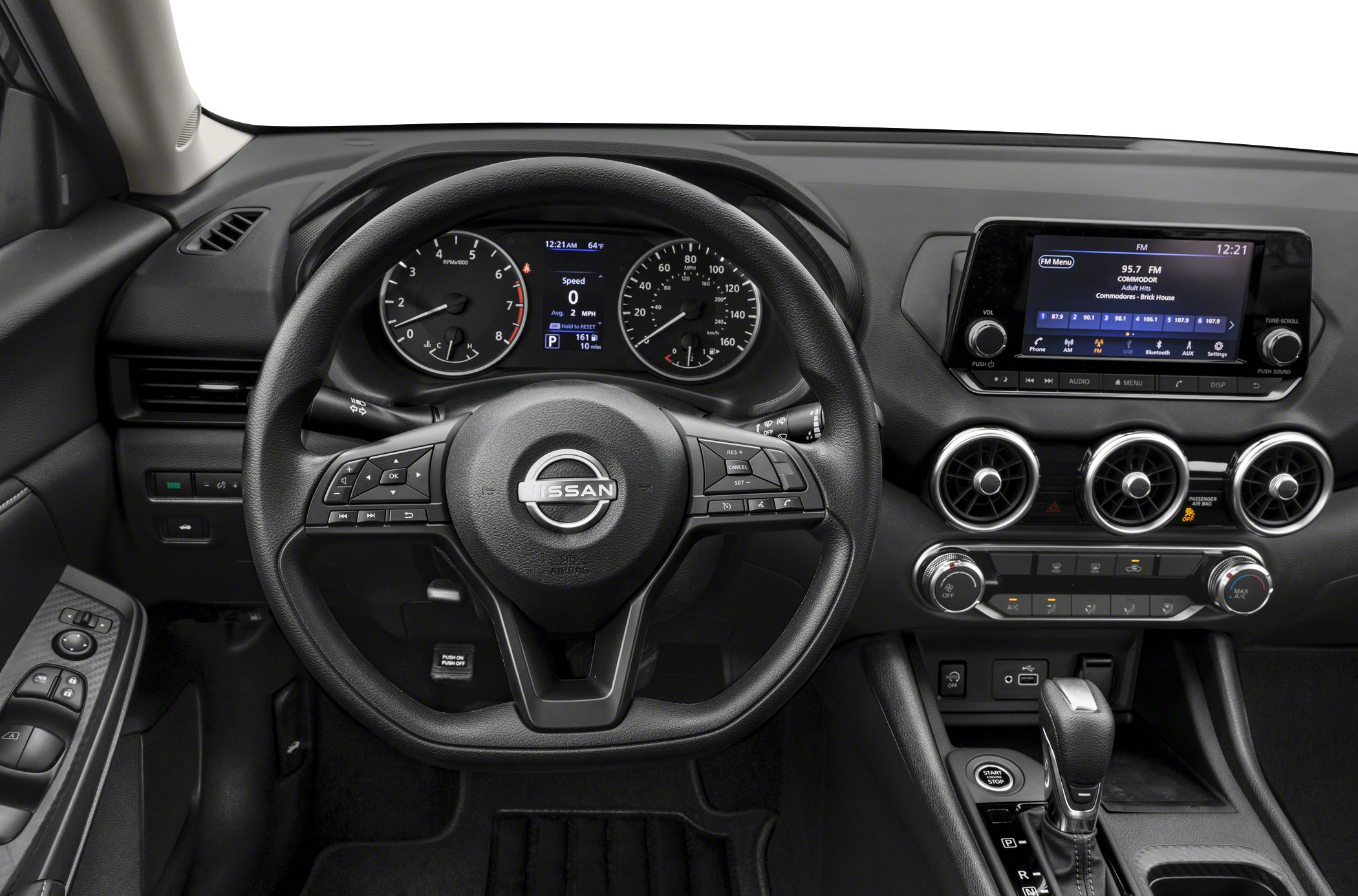 Multifunction steering wheel and touchscreen infotainment system.