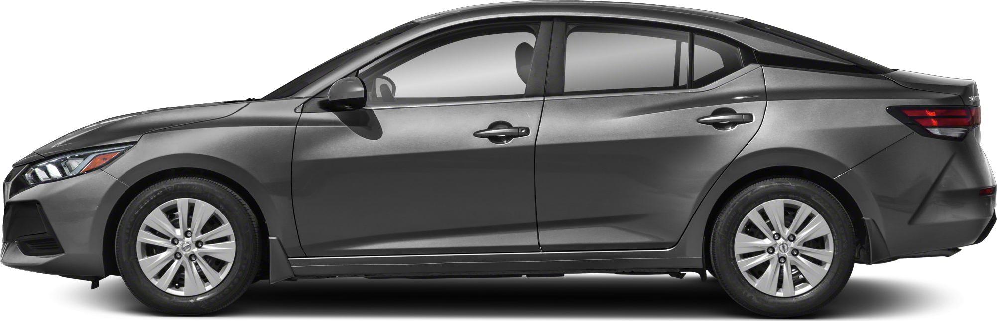 Side profile of a modern sedan with alloy wheels in gray finish
