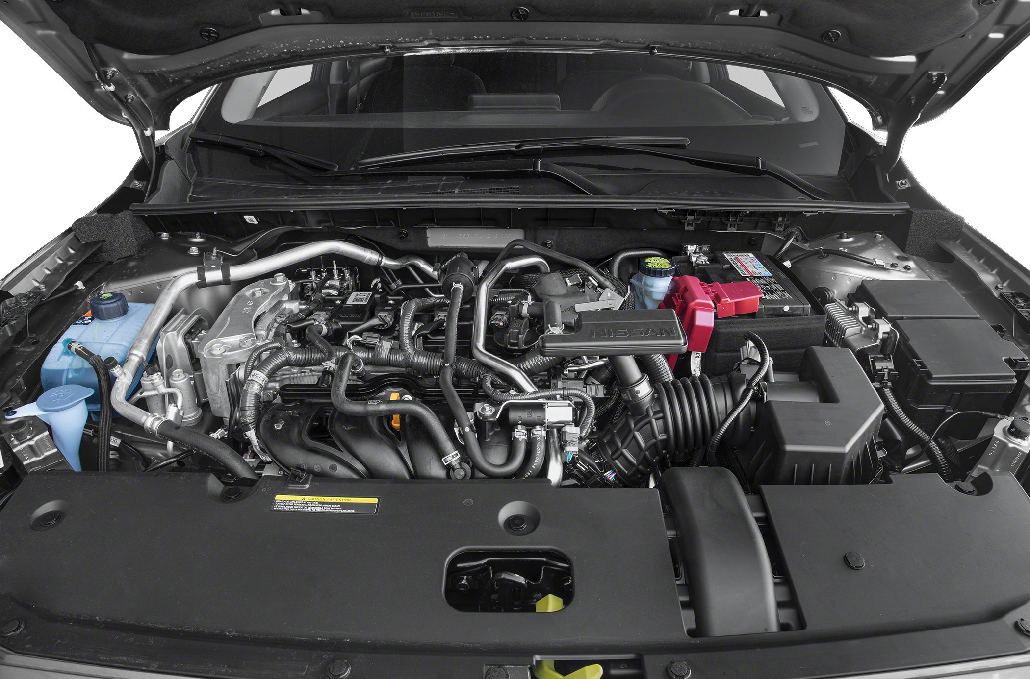 Front engine bay with detailed engine and components layout