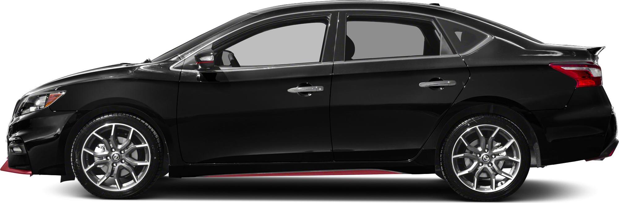 Side profile of a black sedan with sporty alloy wheels and highlighted side mirrors