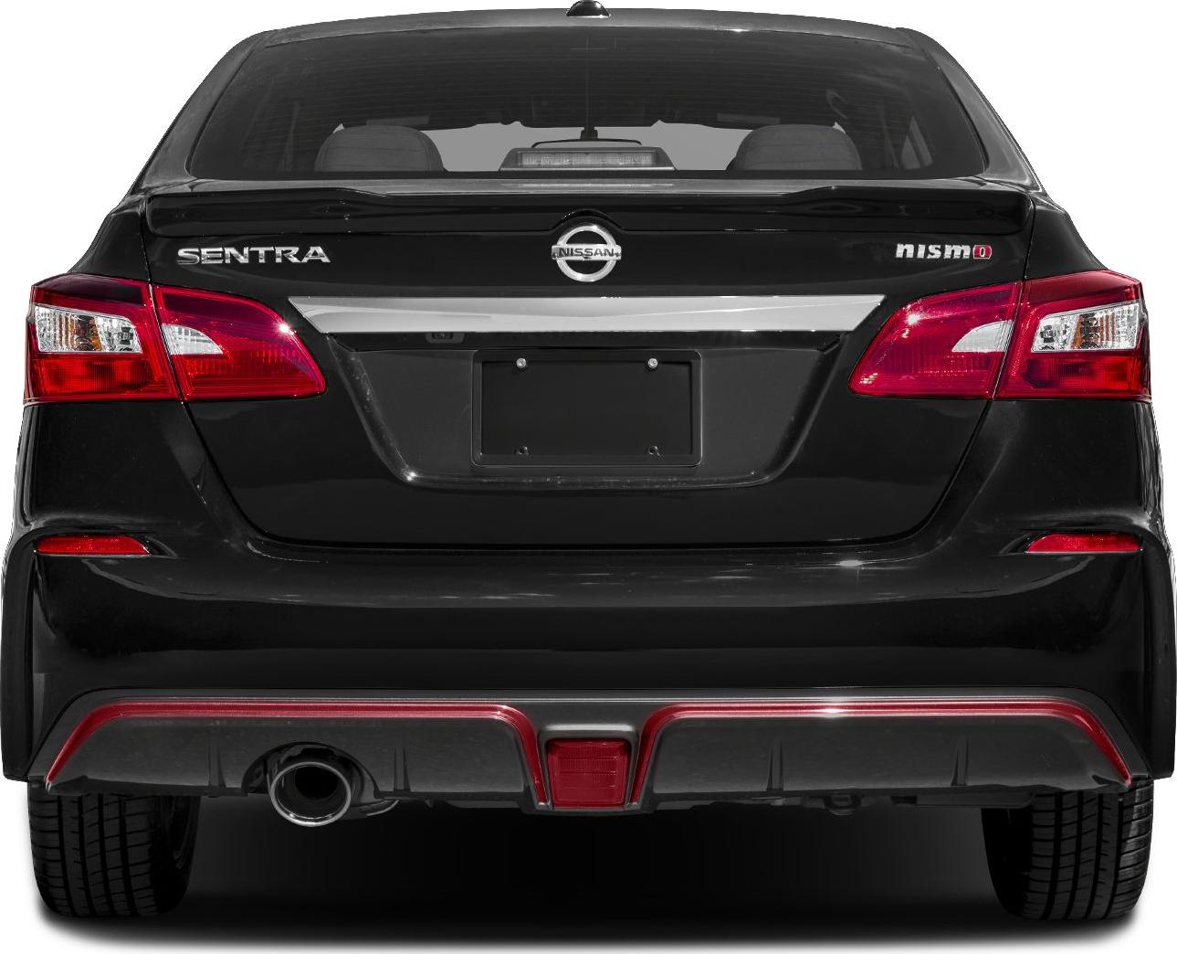 Rear view of a vehicle highlighting taillights, rear bumper, exhaust, and sporty trim details