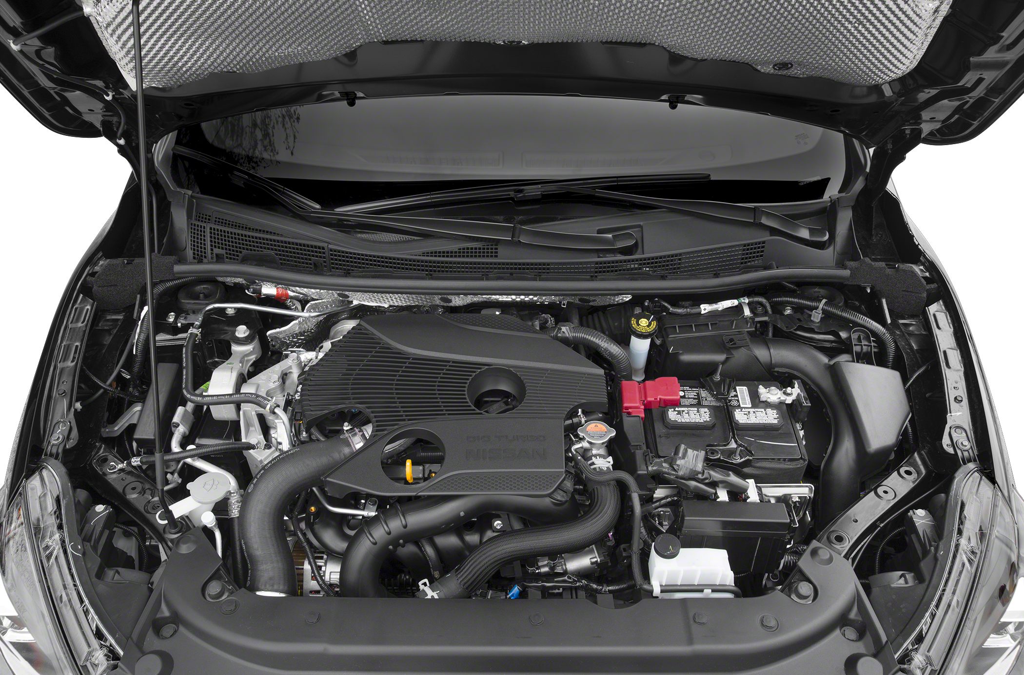 Close-up of engine bay with turbo engine and hoses