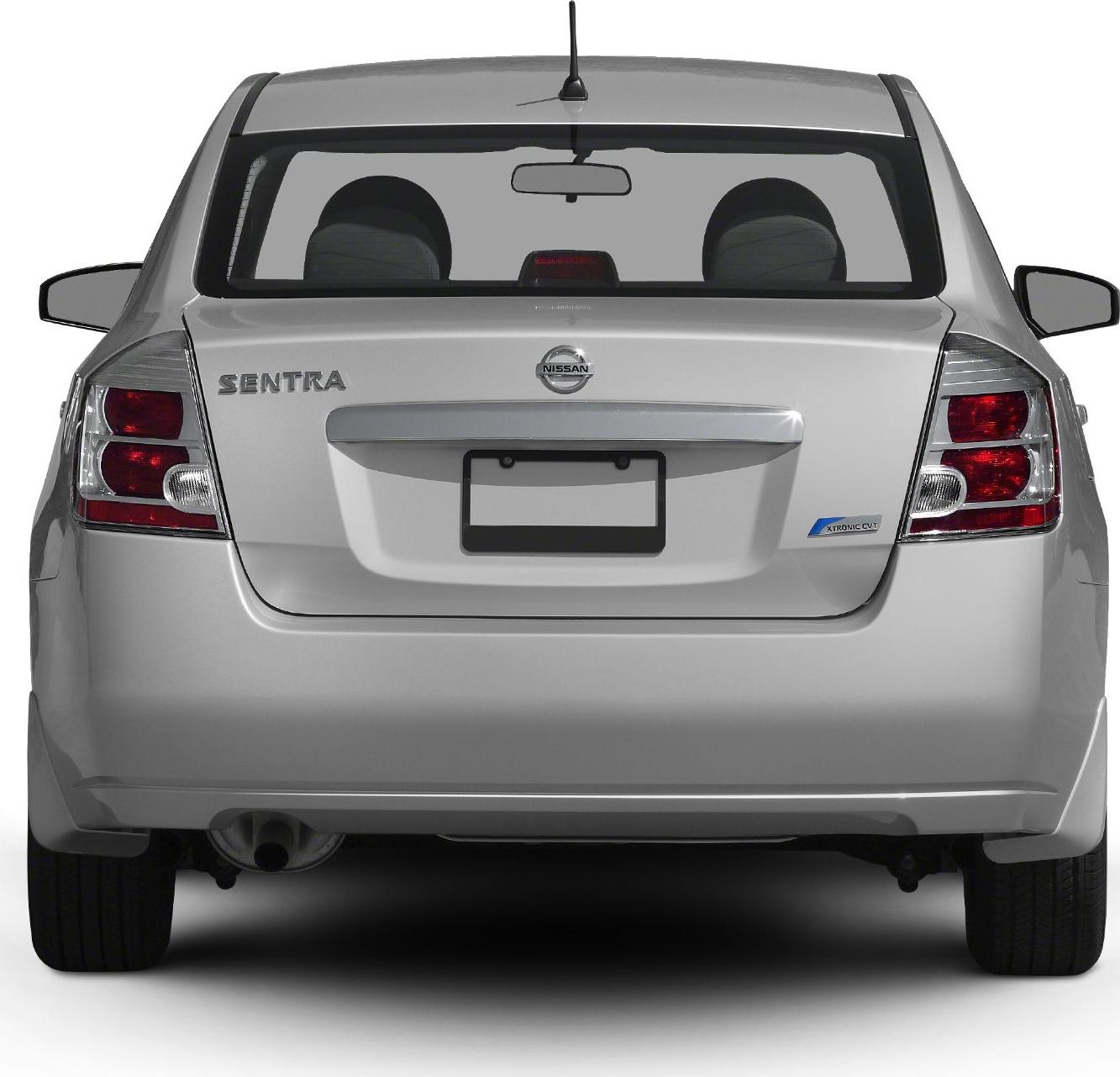 Rear view with tail lights, trunk, rear window and antenna