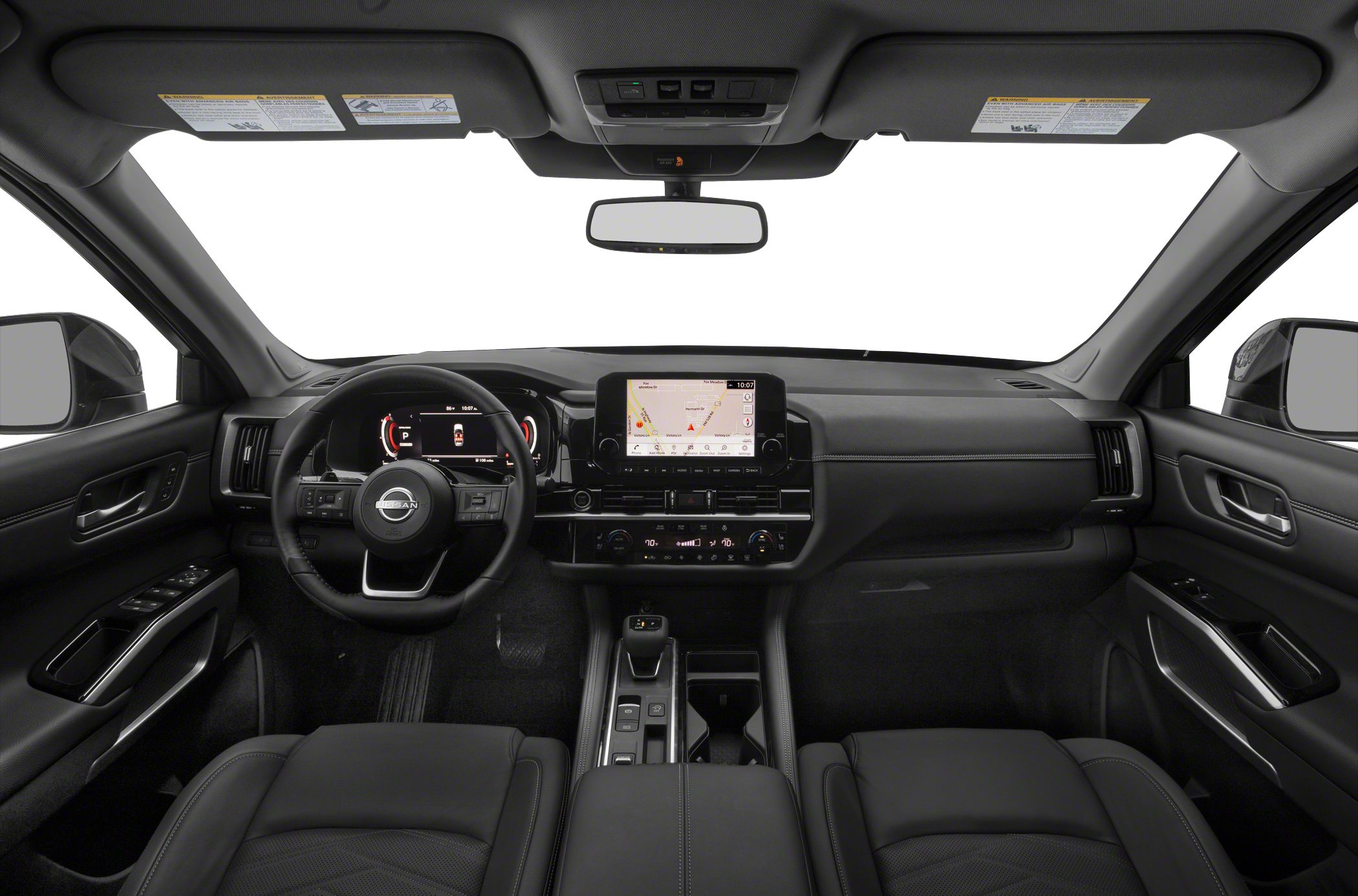 Digital dashboard and central infotainment screen in car interior
