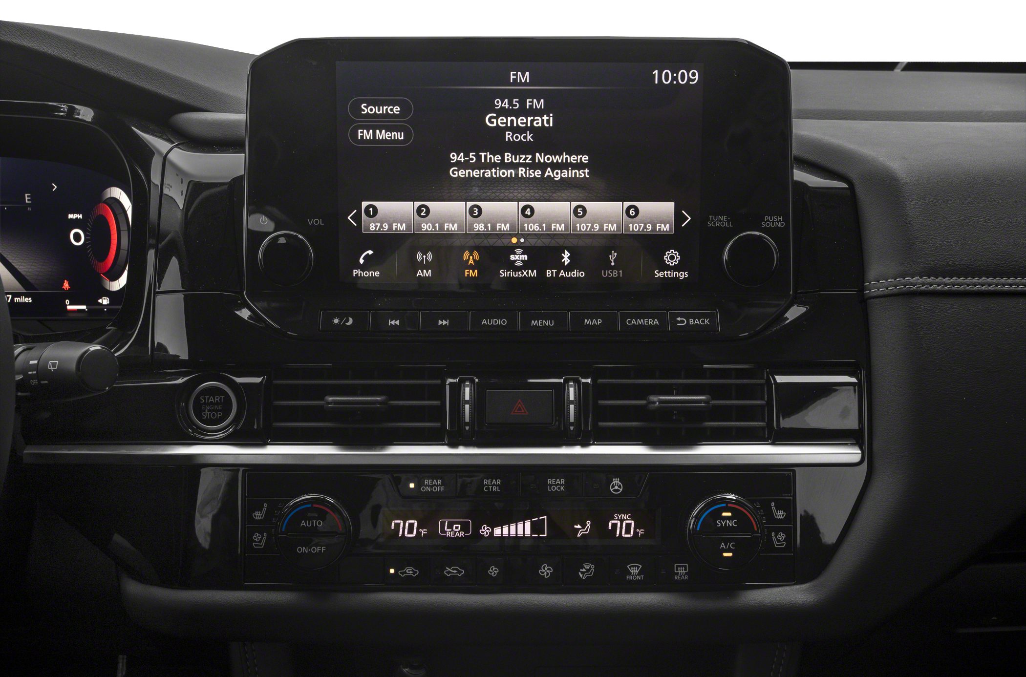Touchscreen infotainment and dual-zone climate control system in modern SUV interior