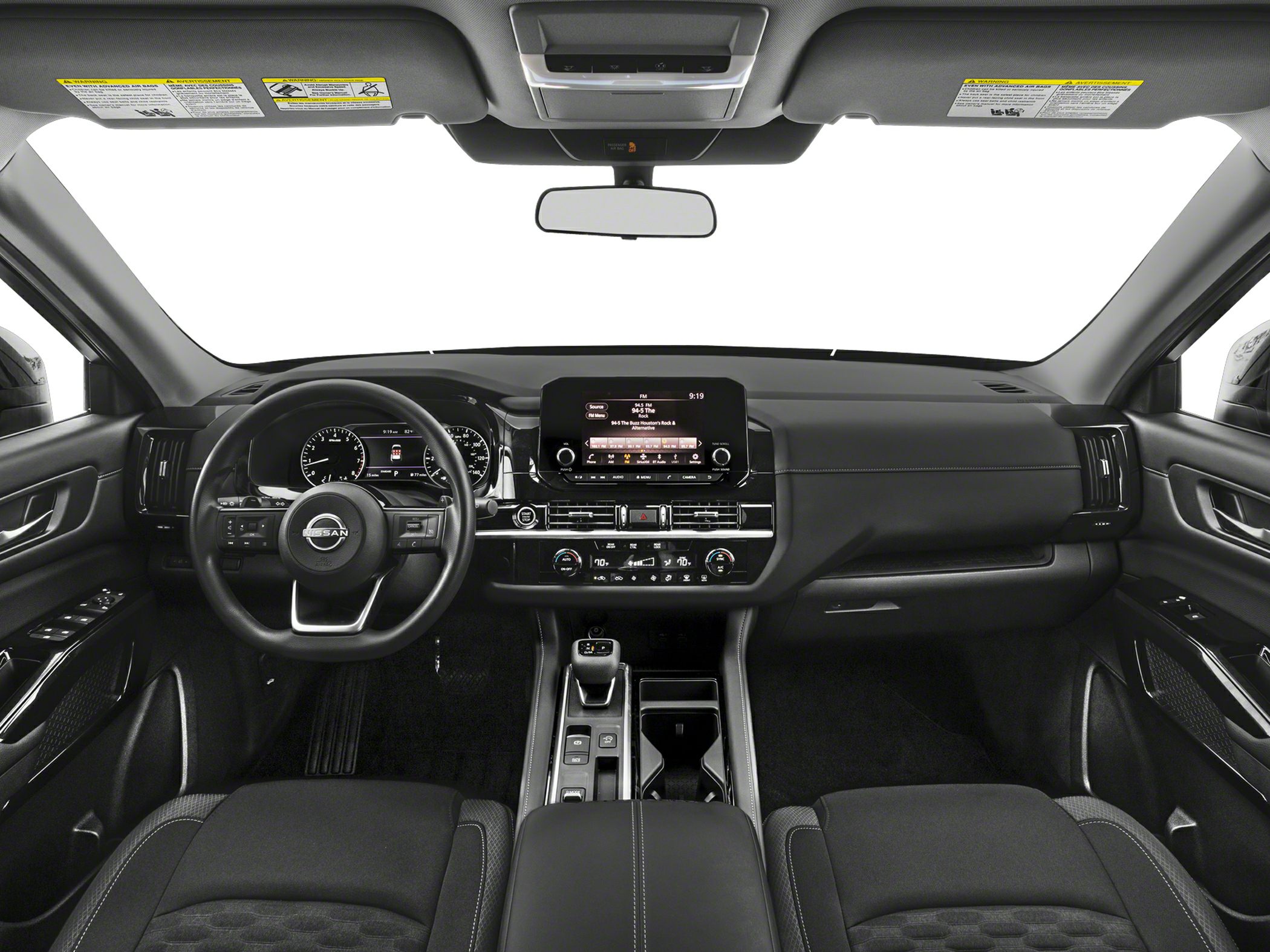 Dashboard with digital display and steering wheel with controls