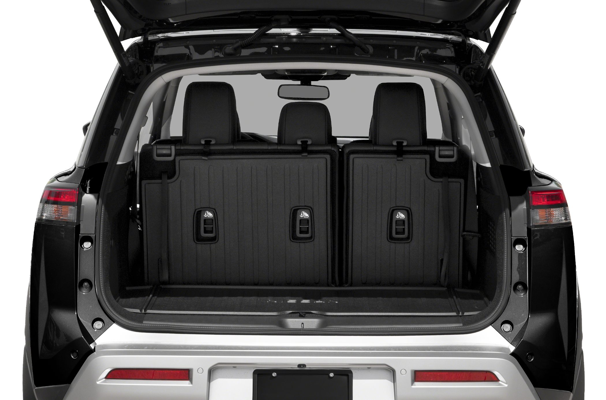 Rear cargo area with folded third-row seats