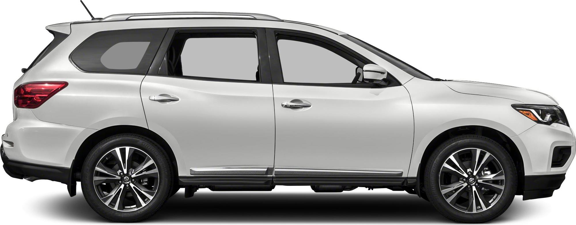 Side profile view of SUV with alloy wheels and roof rails