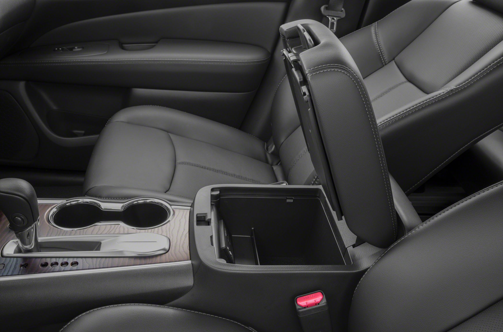 Center console storage and leather seats in premium interior