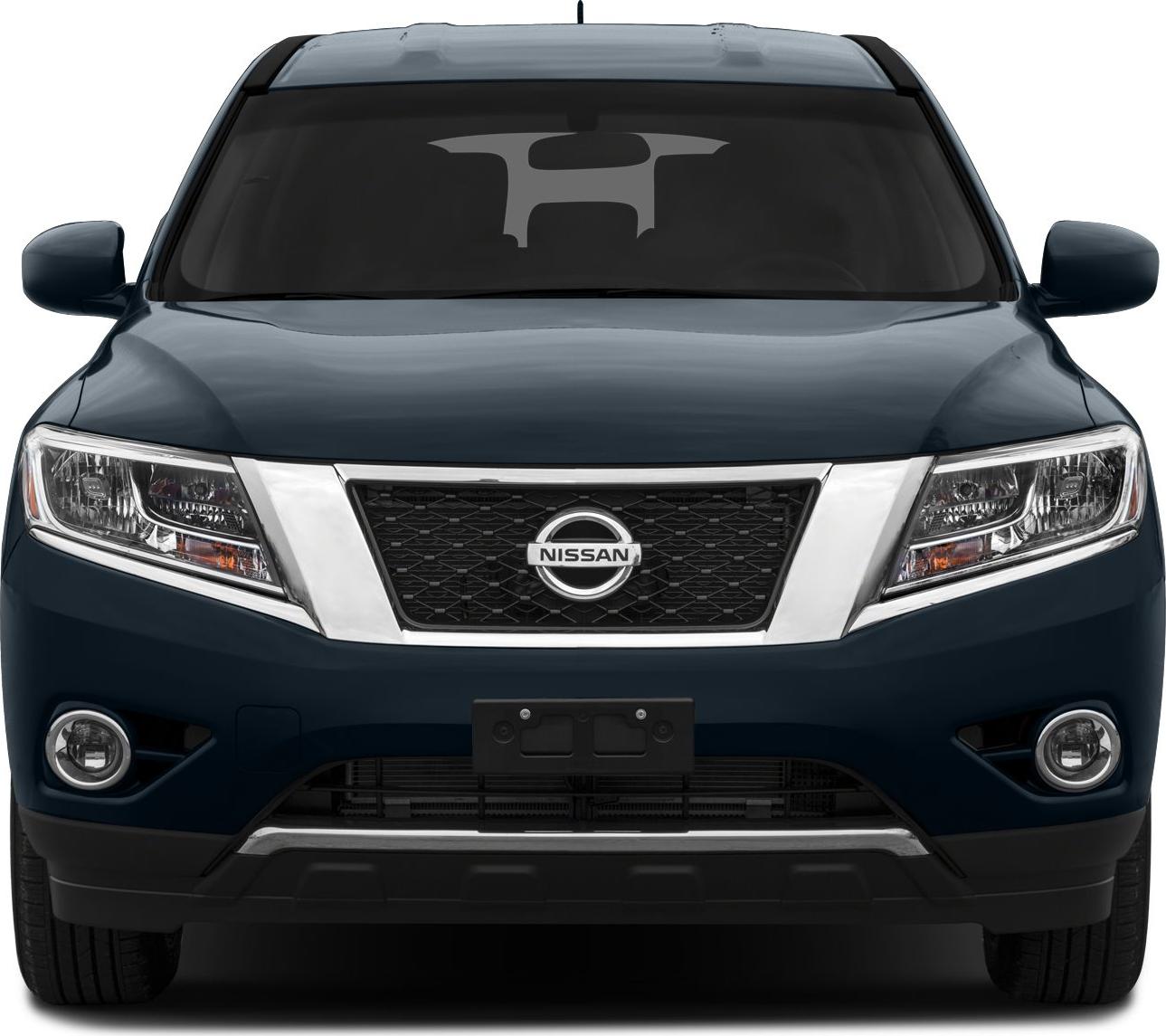 Front grille, headlights, fog lights, and windshield of an SUV