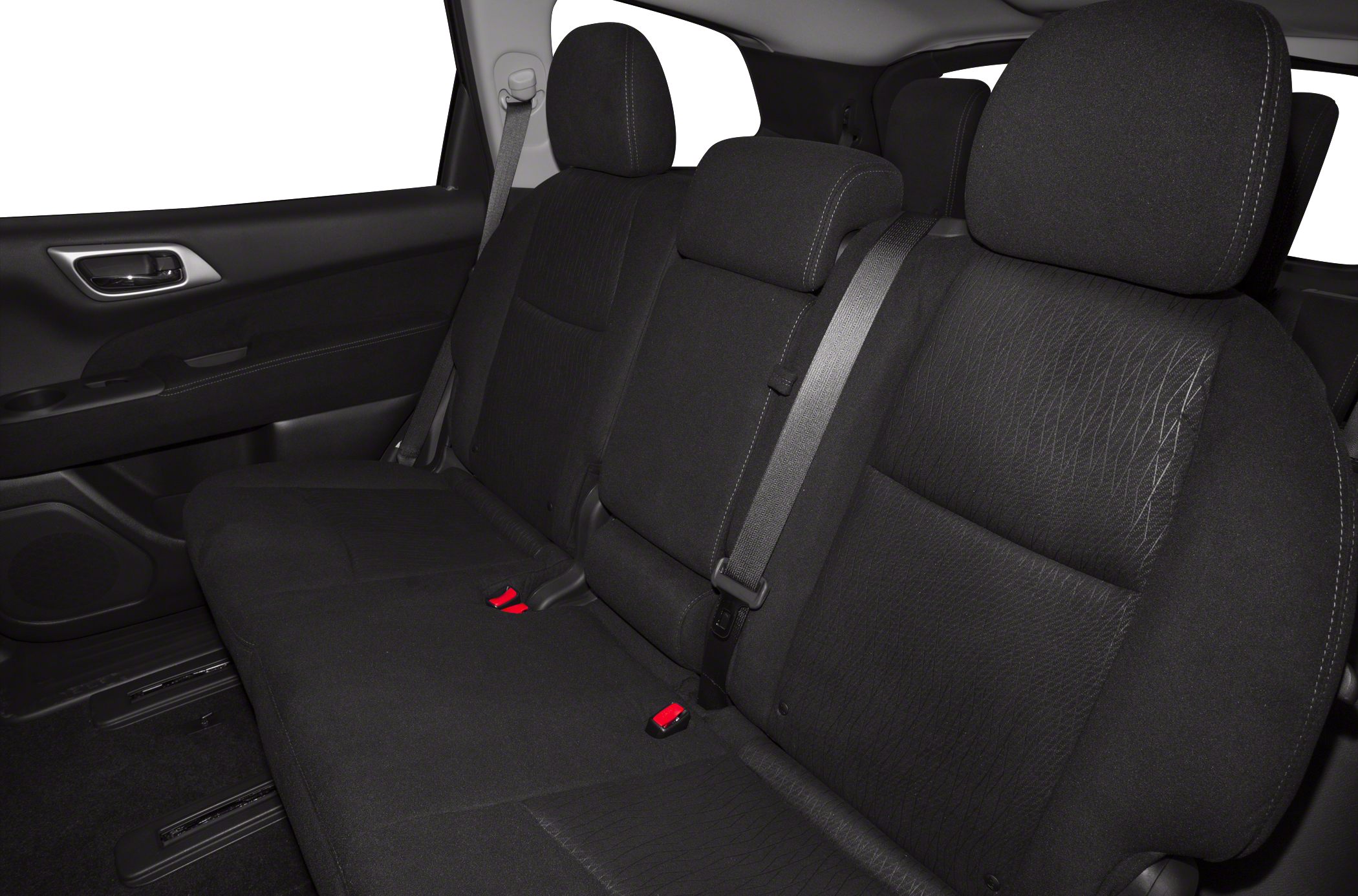 Rear seat interior with headrests and seat belts