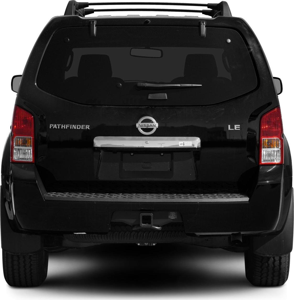 Rear view of SUV with towing hitch and rear window wiper