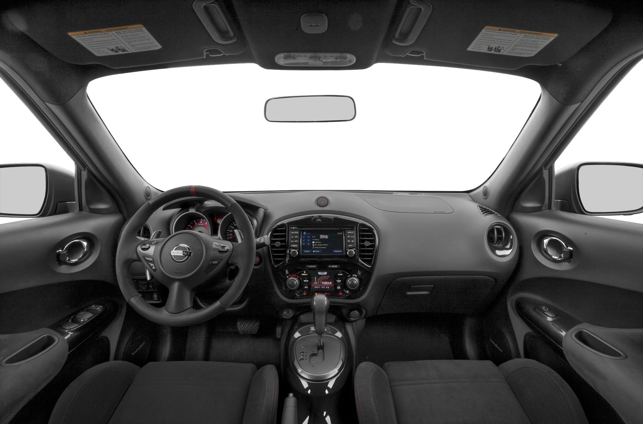 Dashboard, steering wheel, central control display inside a vehicle