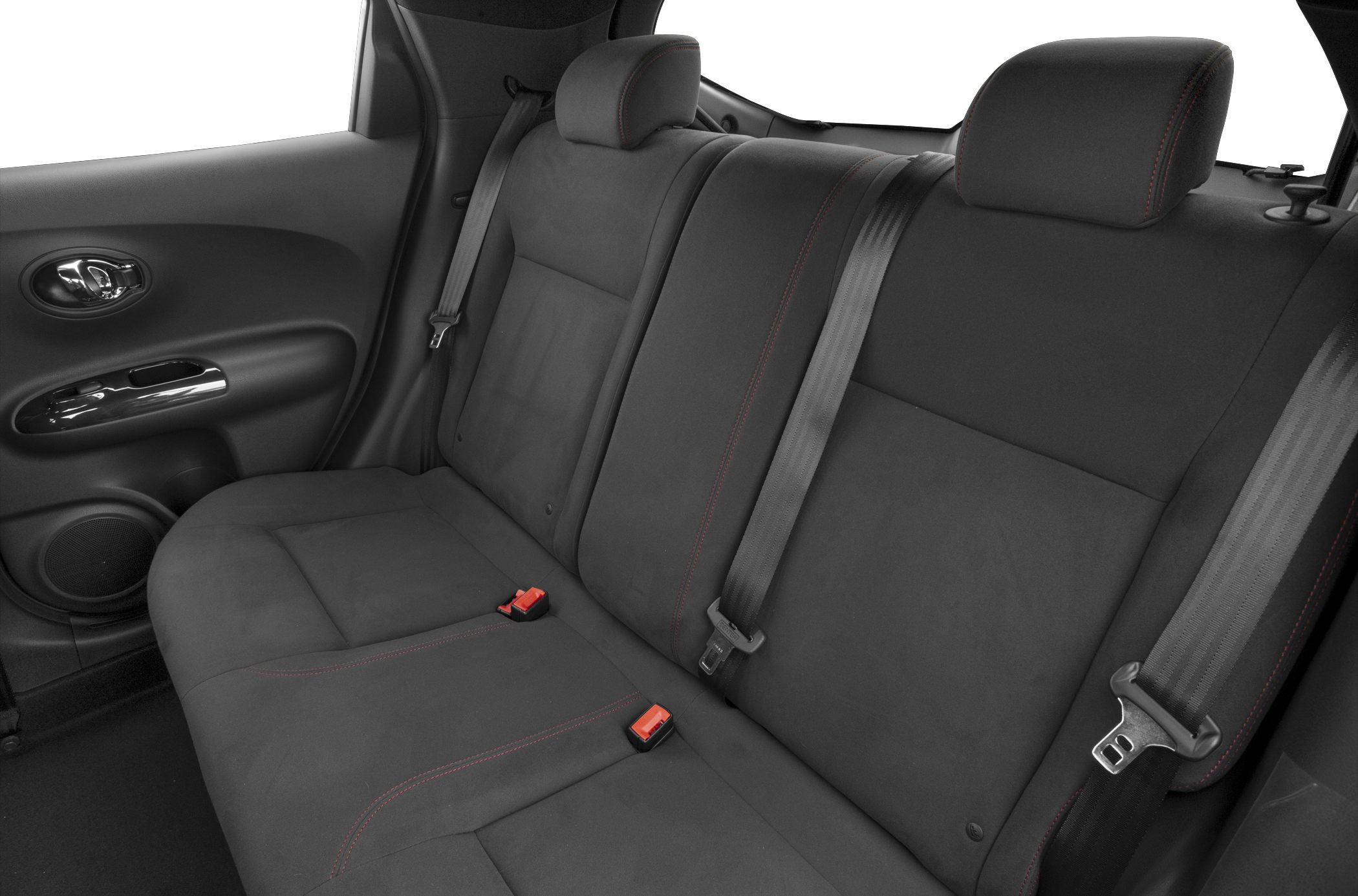 Rear seat upholstery with seat belts and door interior