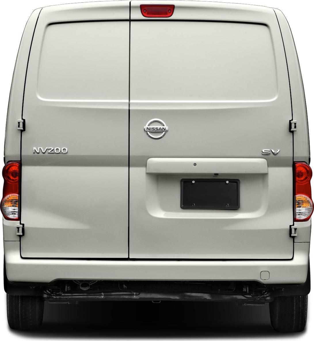 Rear view of compact cargo van with dual rear doors and taillights
