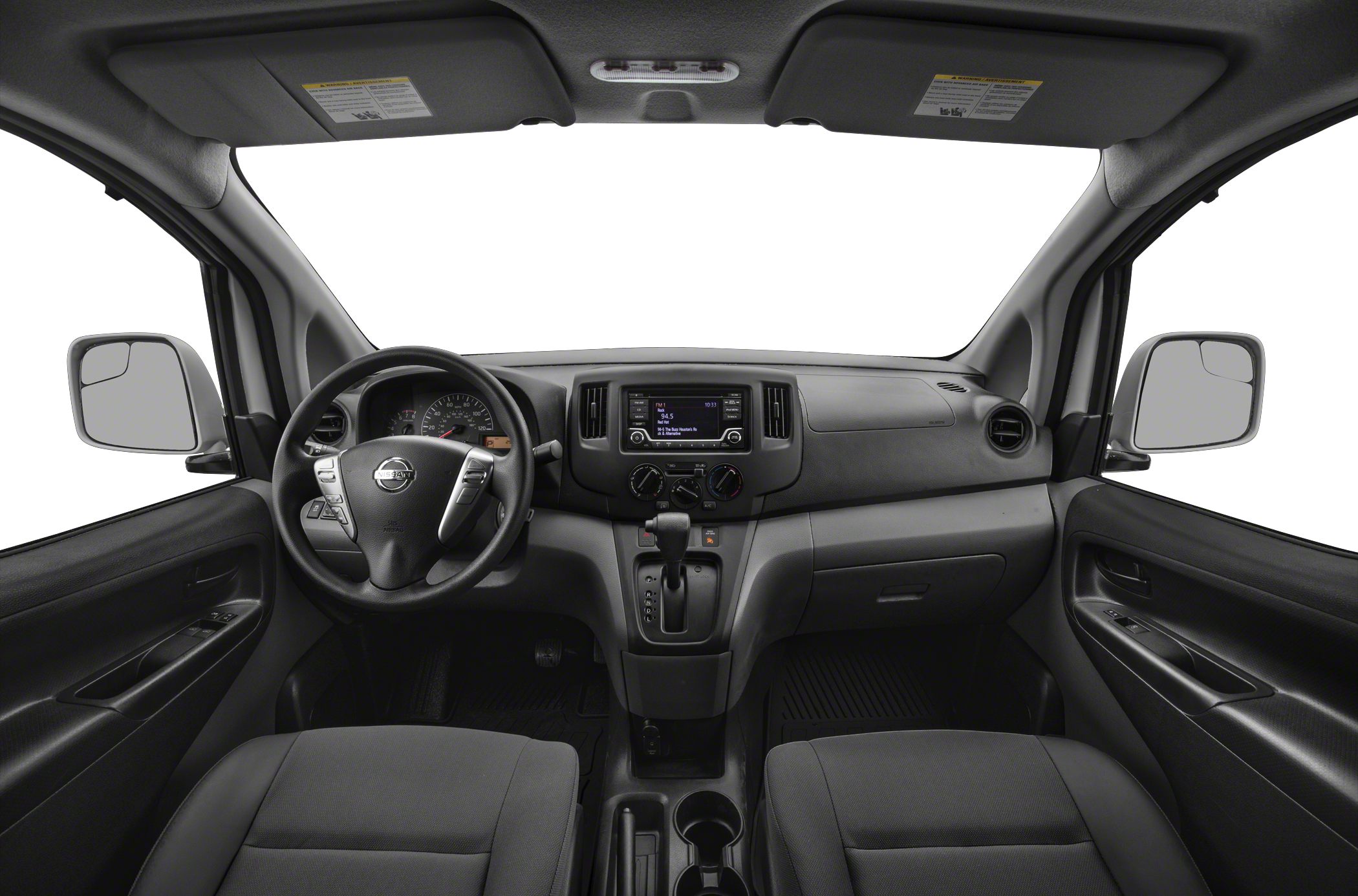 Dashboard, steering wheel, center console, seats, and air vents