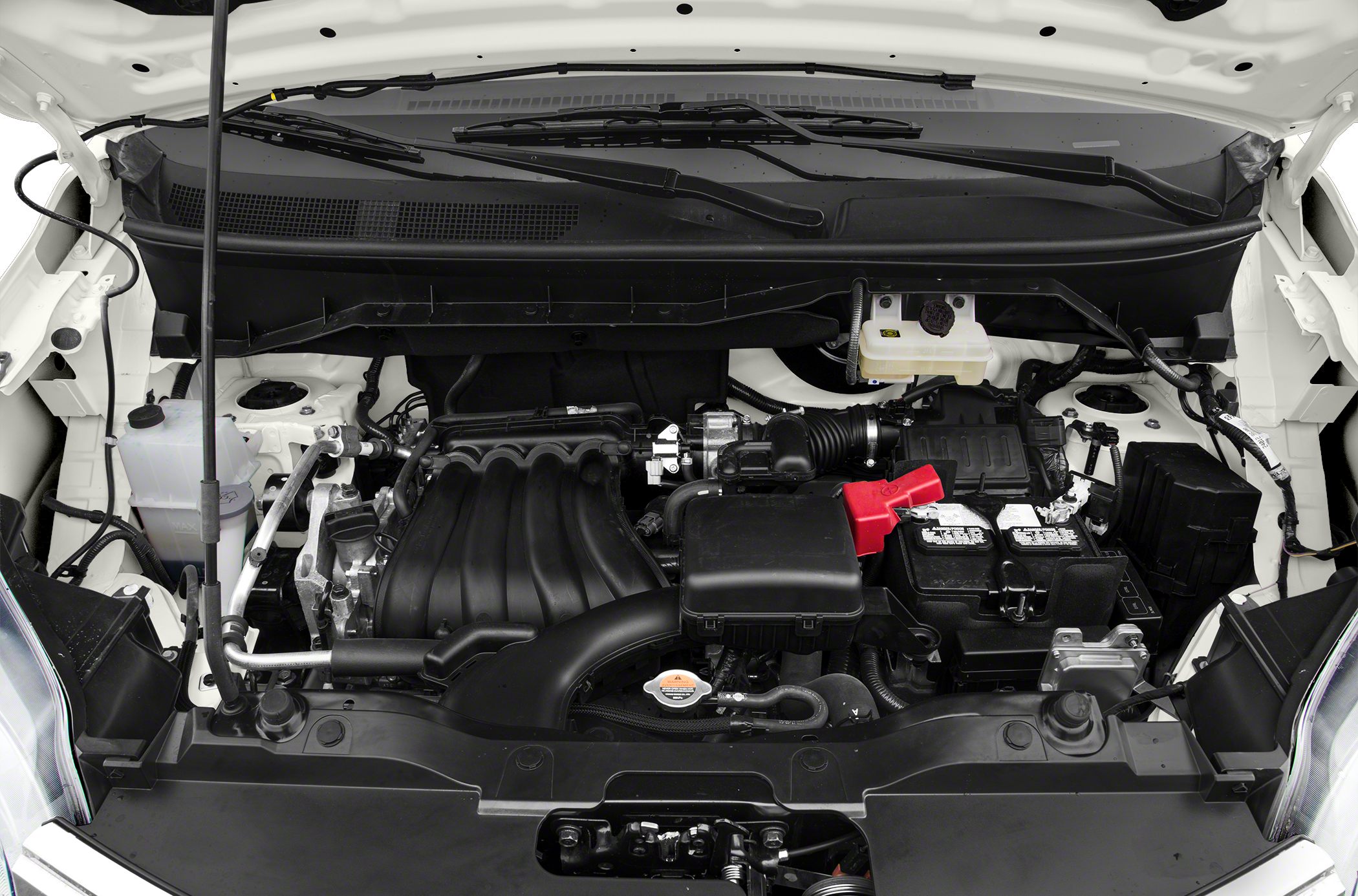 Engine bay with detailed engine components and layout