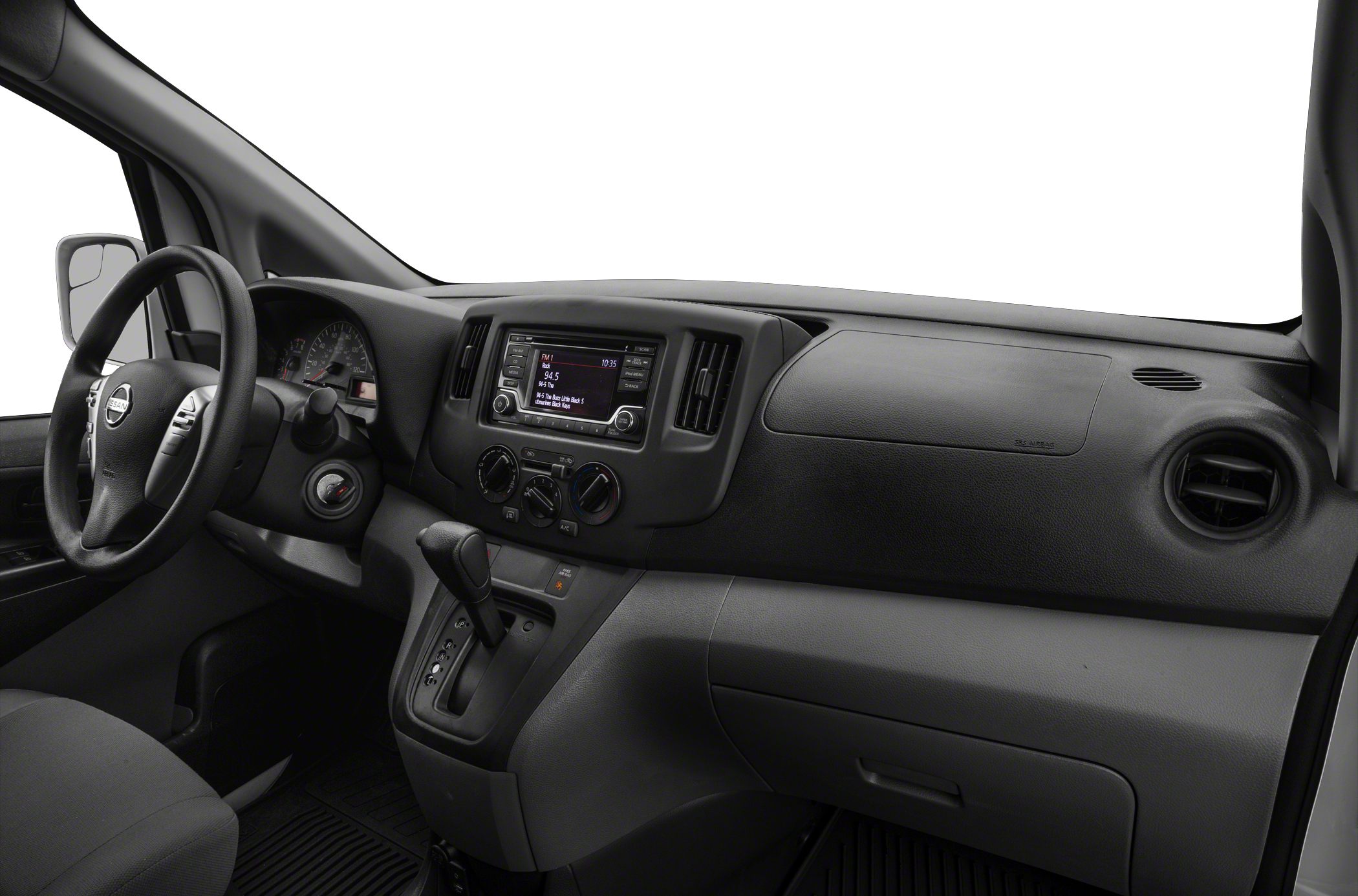 Dashboard, steering wheel, center console with gear shift and air vents