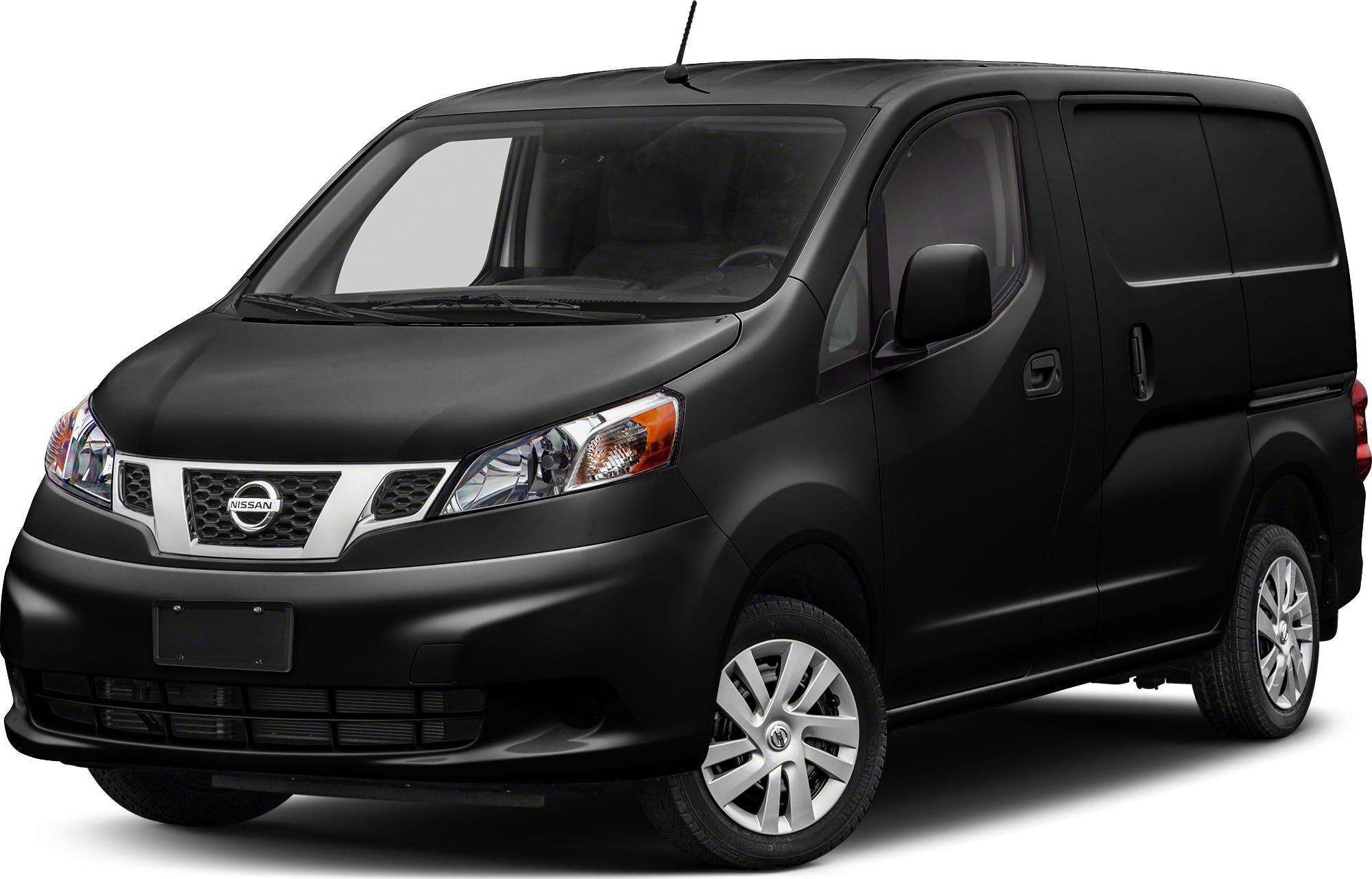 Front-side view of a black compact panel van with smooth body design
