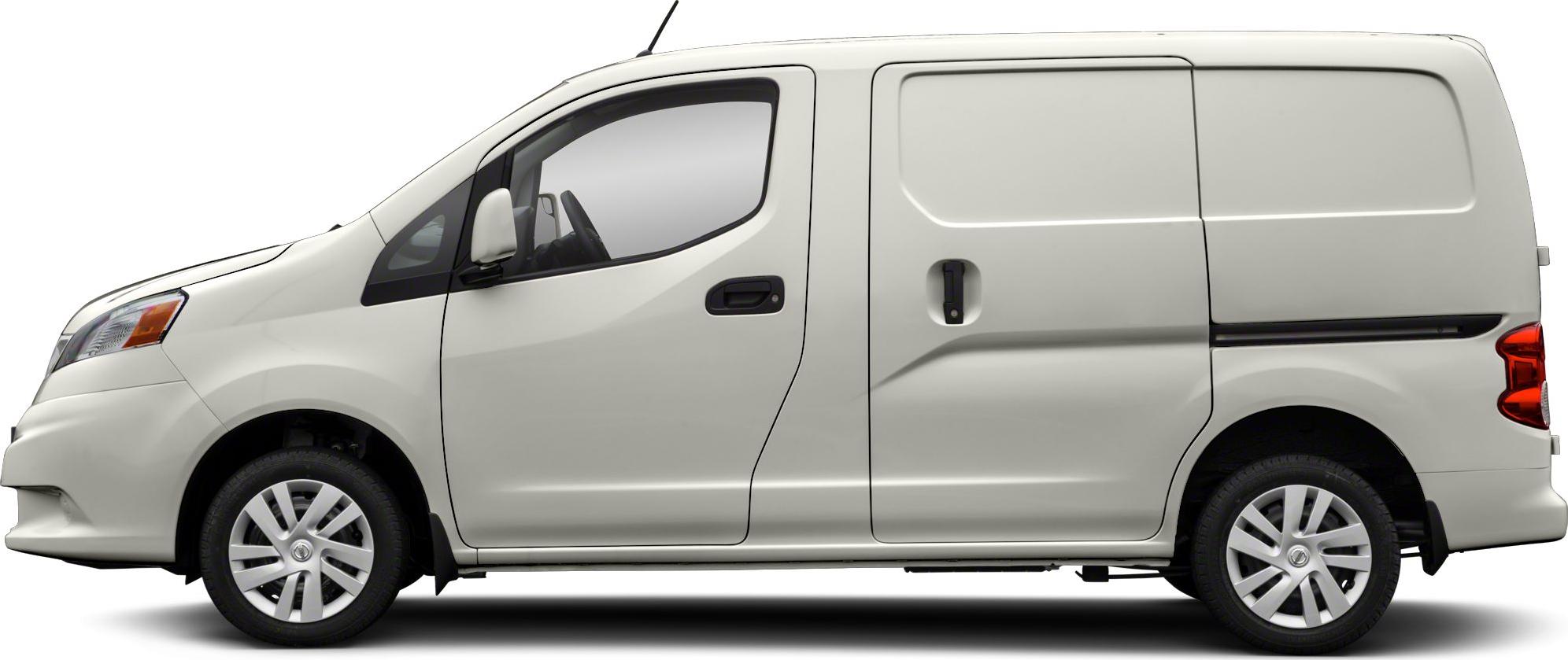 Side profile of compact cargo van with sliding side door and dual wheels.