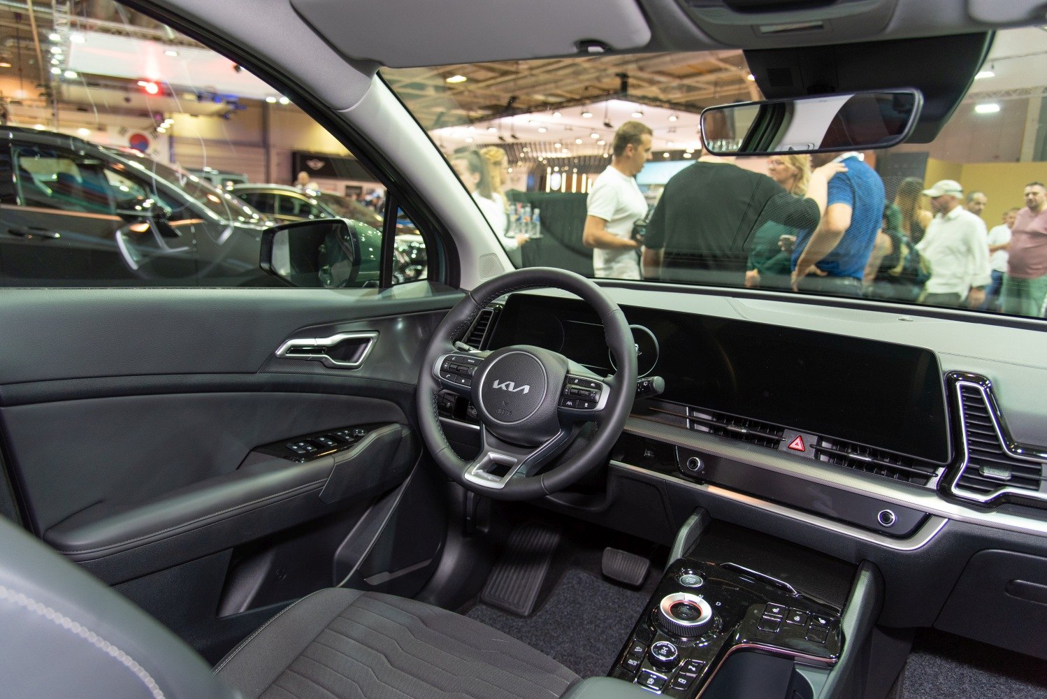 Modern dashboard and multifunction steering wheel of a car interior