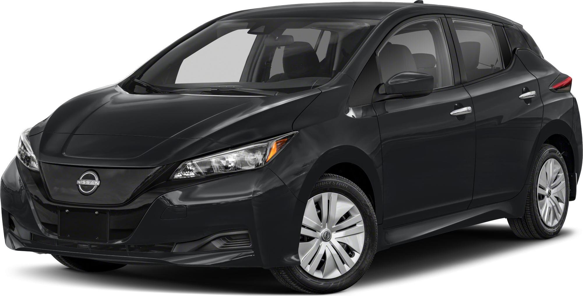 Black electric hatchback front-side with sleek headlamps and aerodynamic design