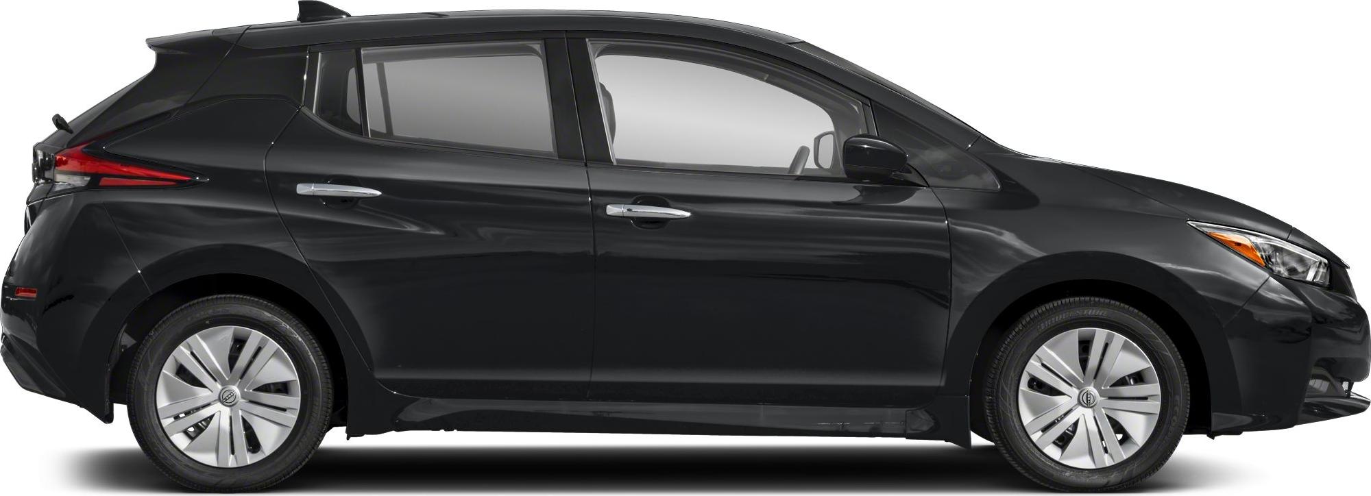Side profile of a sleek black five-door hatchback with smooth aerodynamic lines.