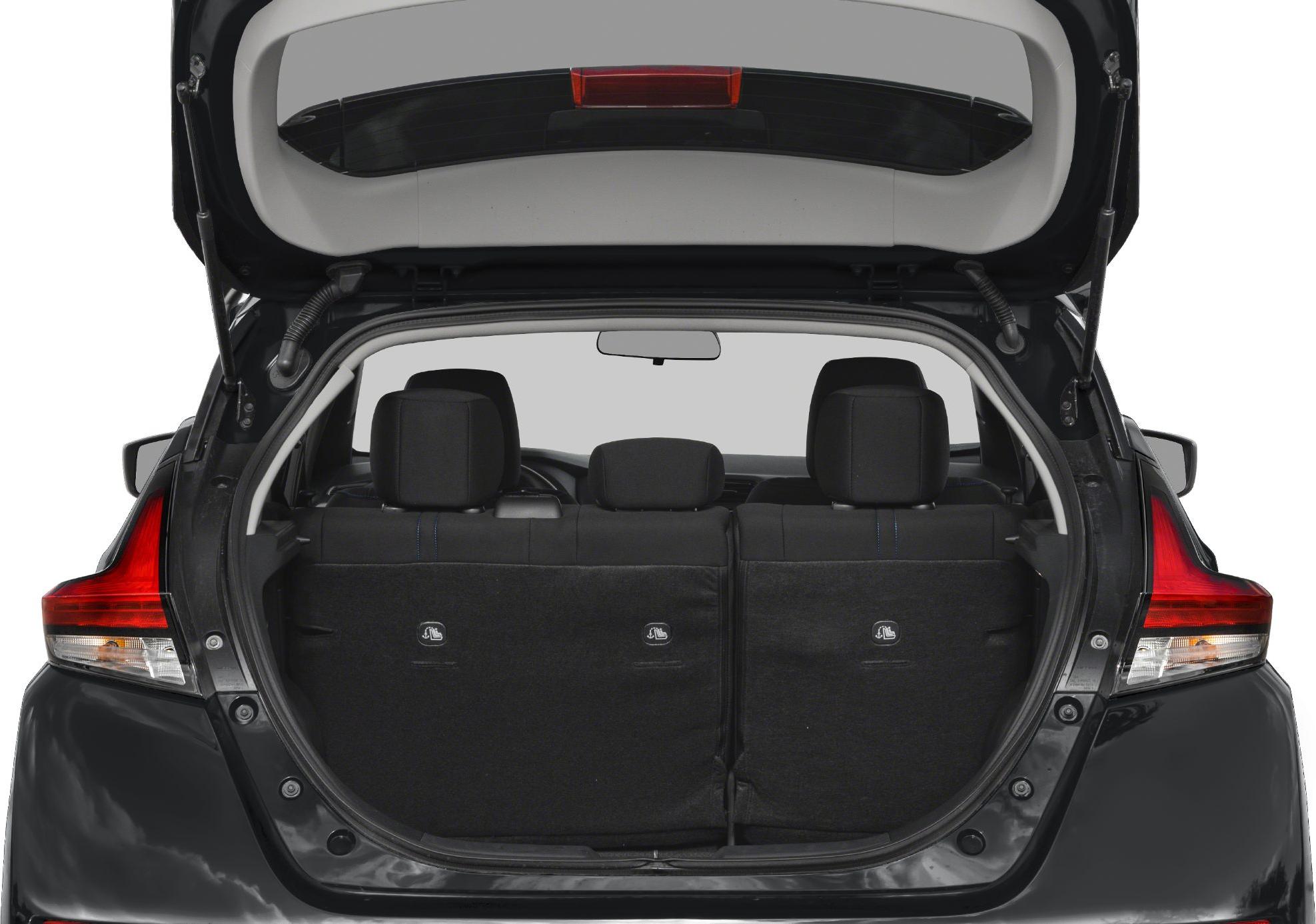 Rear hatch open showing cargo space and rear seats