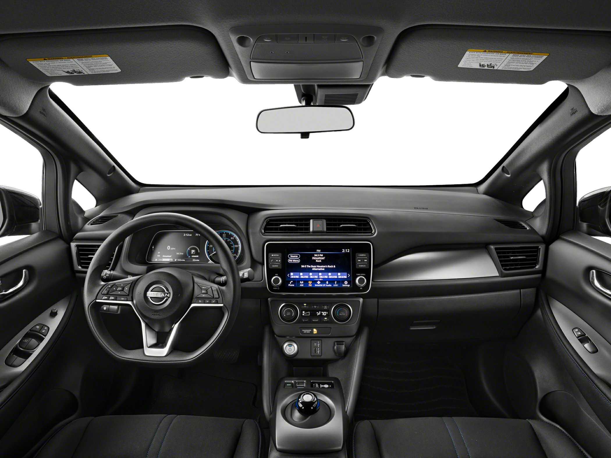 Modern electric car dashboard with digital display and round gear selector