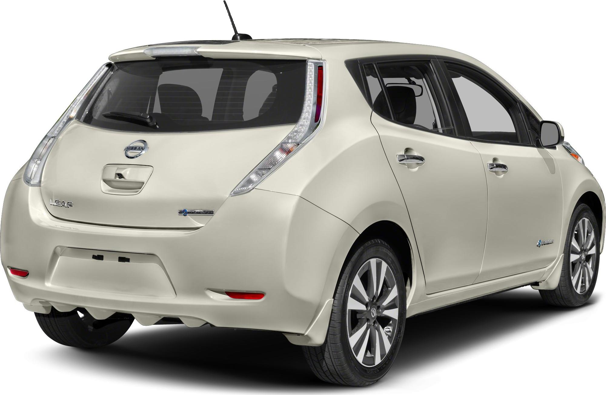 Rear view of hatchback with tall, vertical, uniquely shaped taillights and aerodynamic body lines.