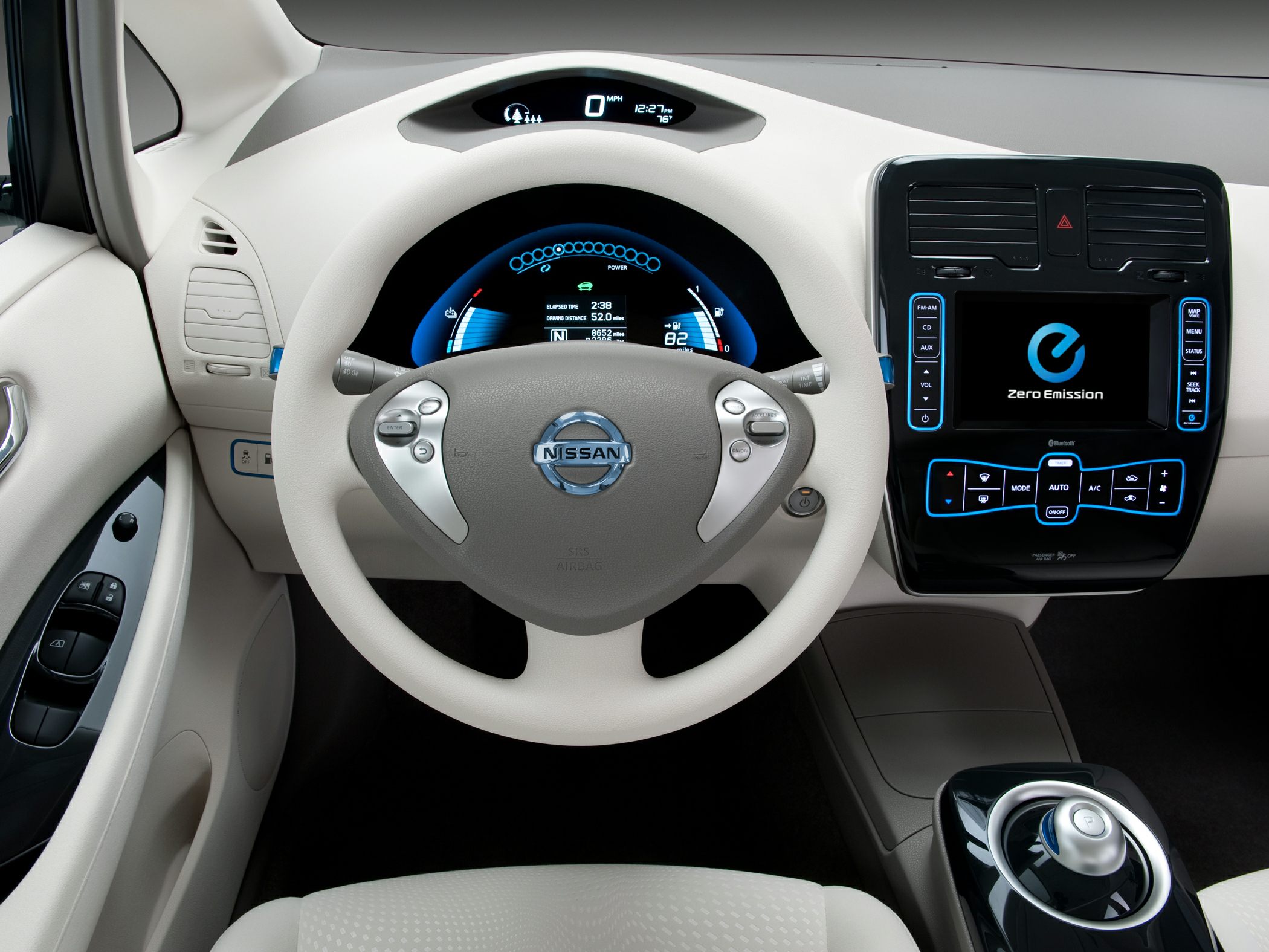 Digital dashboard, zero emission infotainment, and steering wheel.